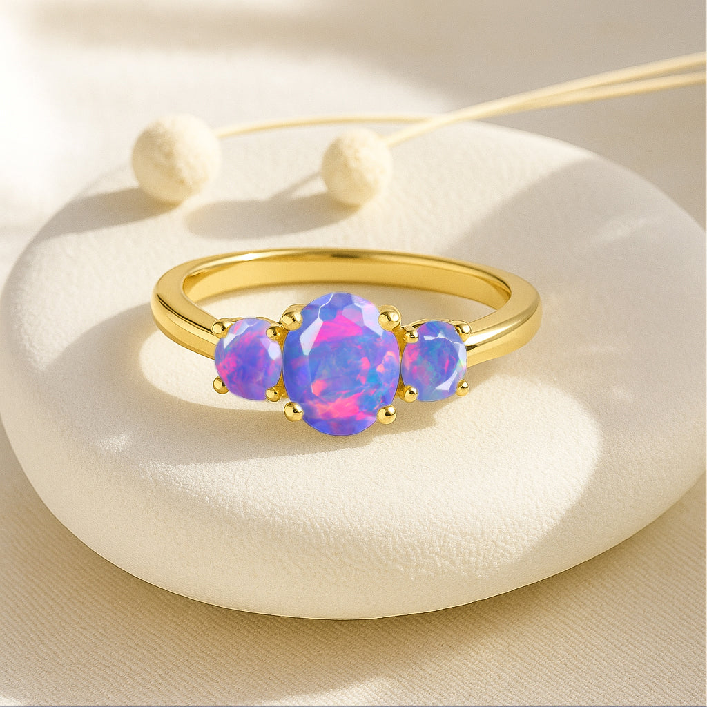 Engagement Wedding Three Stone Rings with Natural Lavender Opal