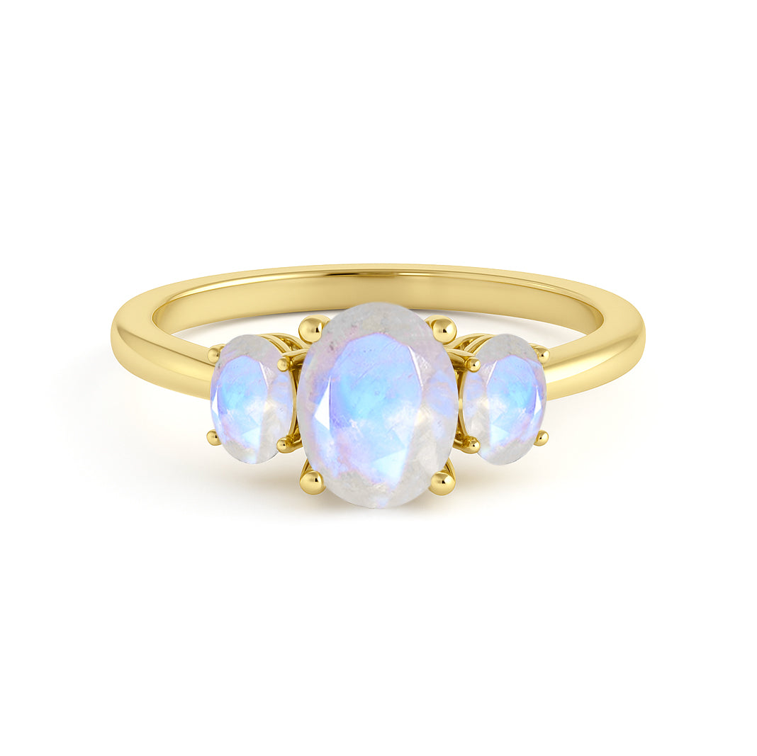 Engagement Wedding Three Stone Rings with Natural Moonstone