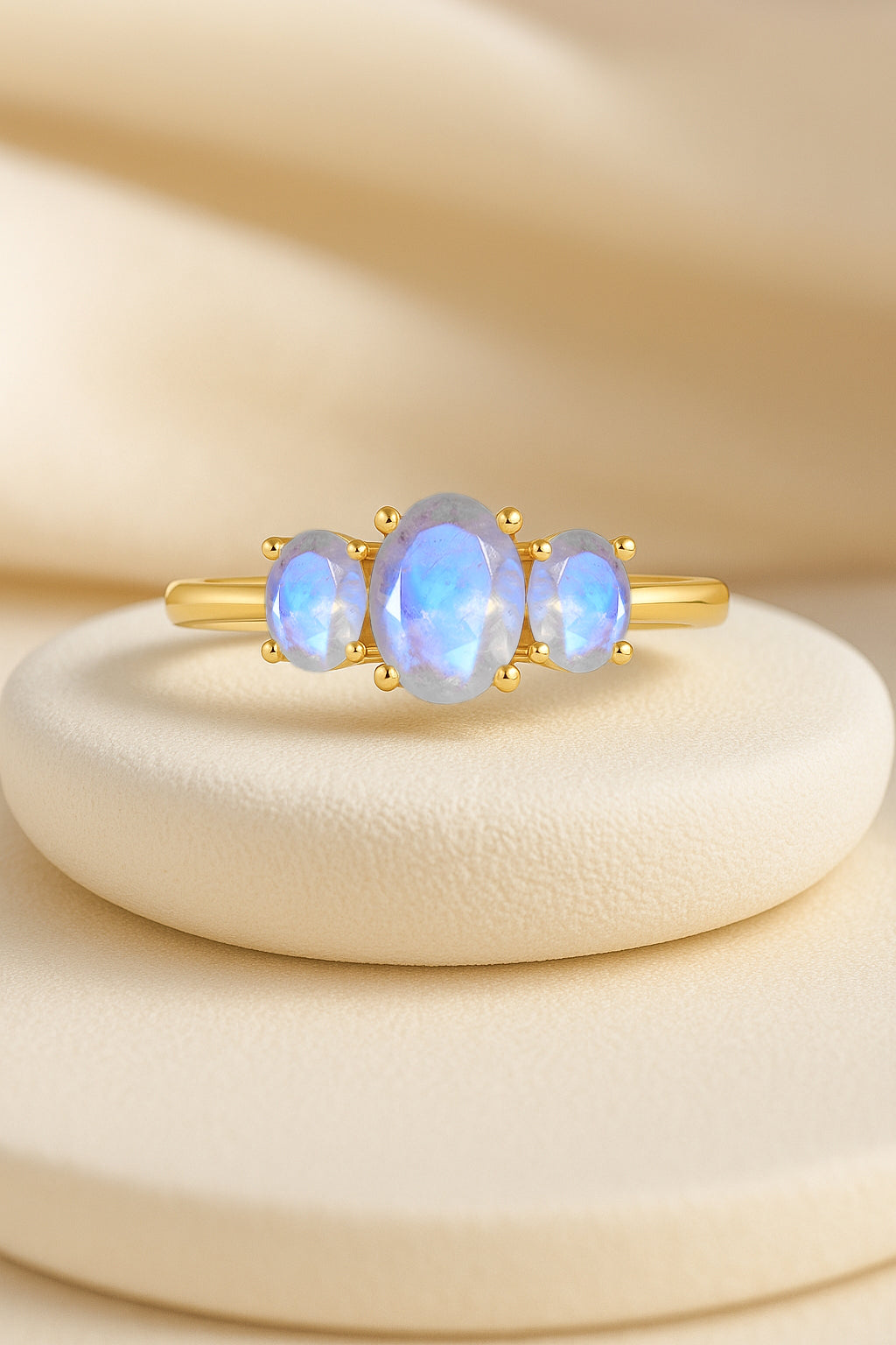 Engagement Wedding Three Stone Rings with Natural Moonstone