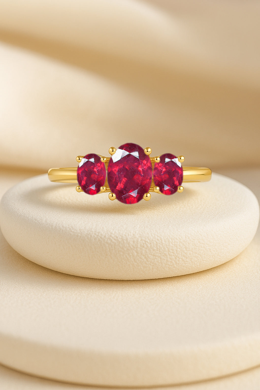 Engagement Wedding Three Stone Rings with Natural Ruby