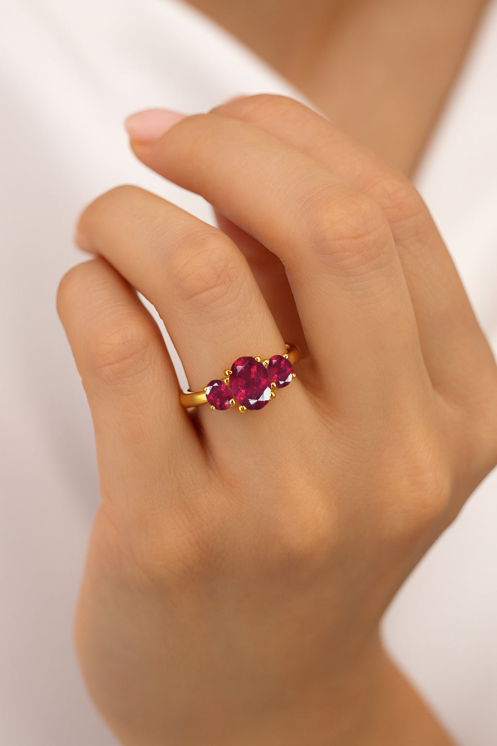 Engagement Wedding Three Stone Rings with Natural Ruby