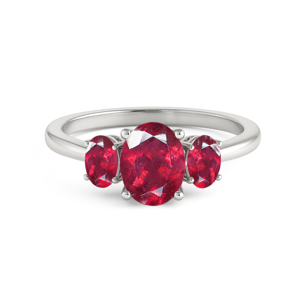Engagement Wedding Three Stone Rings with Natural Ruby