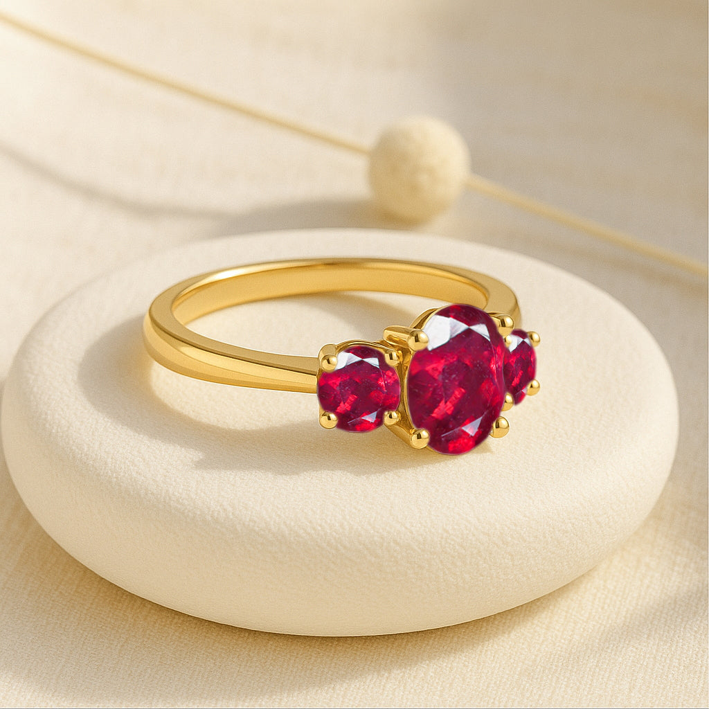 Engagement Wedding Three Stone Rings with Natural Ruby
