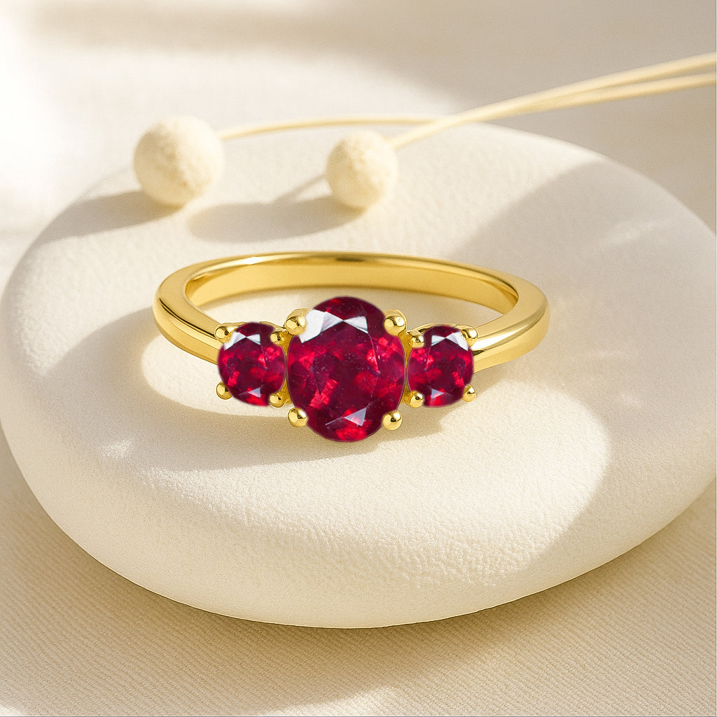 Engagement Wedding Three Stone Rings with Natural Ruby