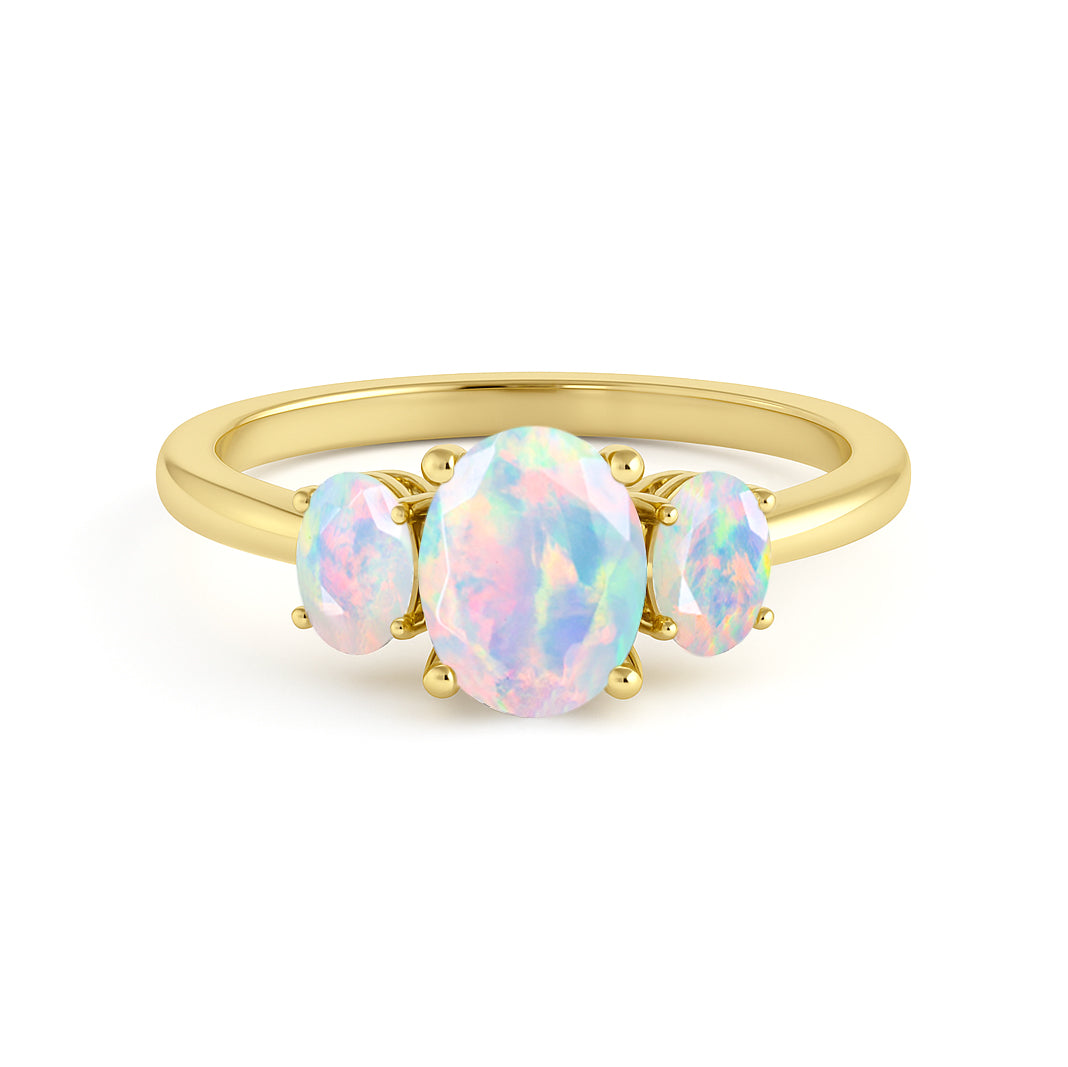 Engagement Wedding Three Stone Rings with Natural White Opal