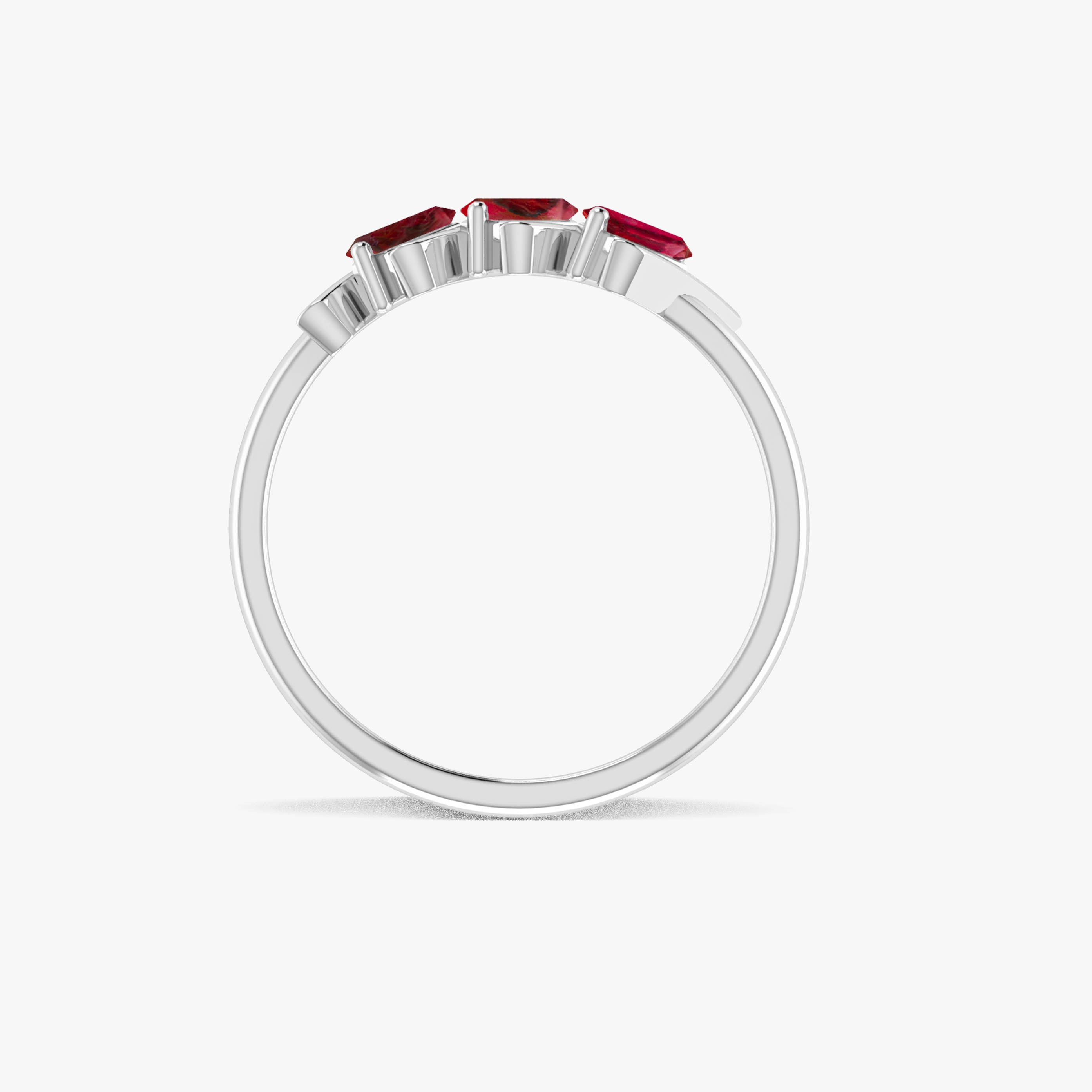Natural Ruby Baguette Style Three Stone Ring in Gold Filled & Sterling Silver