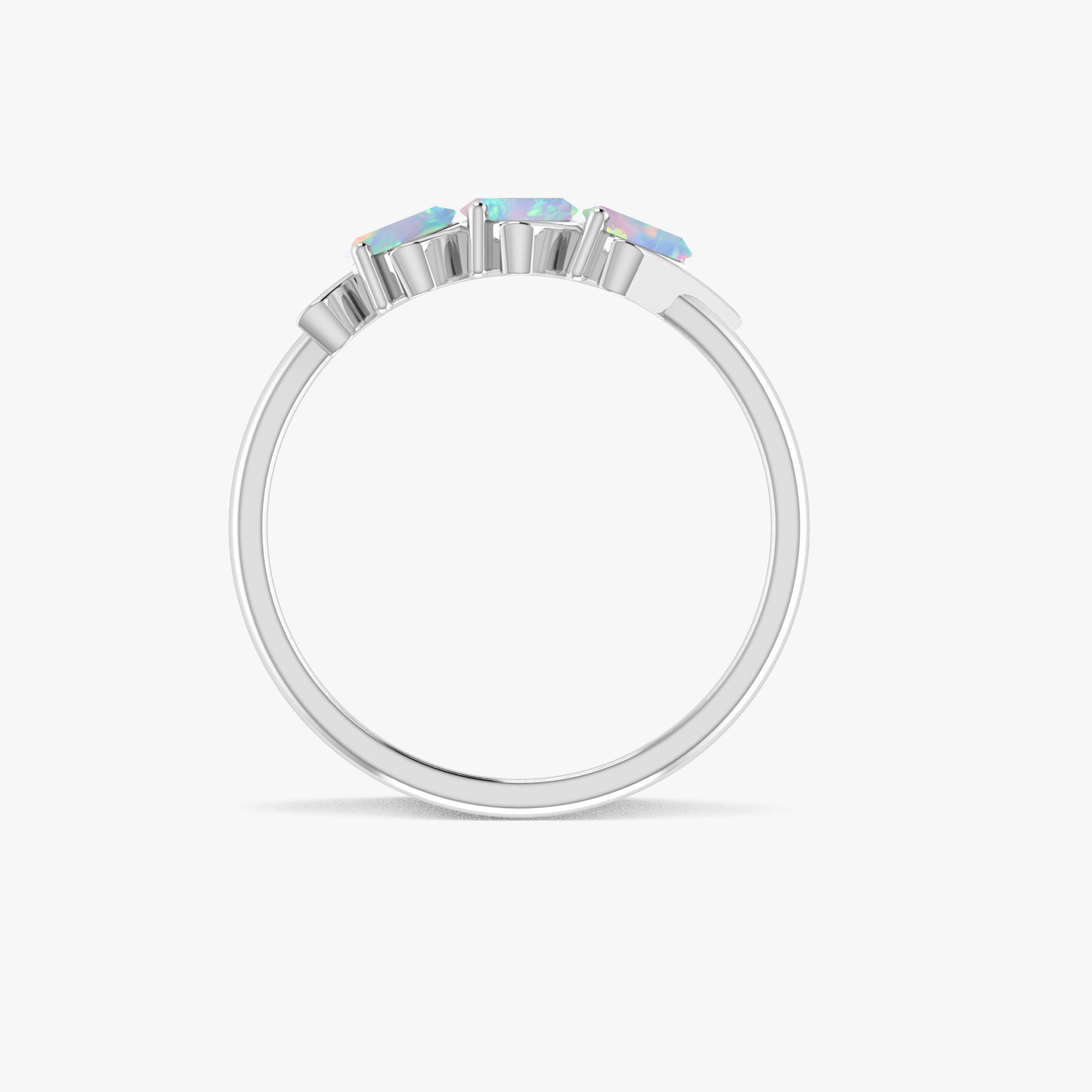 Natural White Opal Baguette Style Three Stone Ring in Gold Filled & Sterling Silver