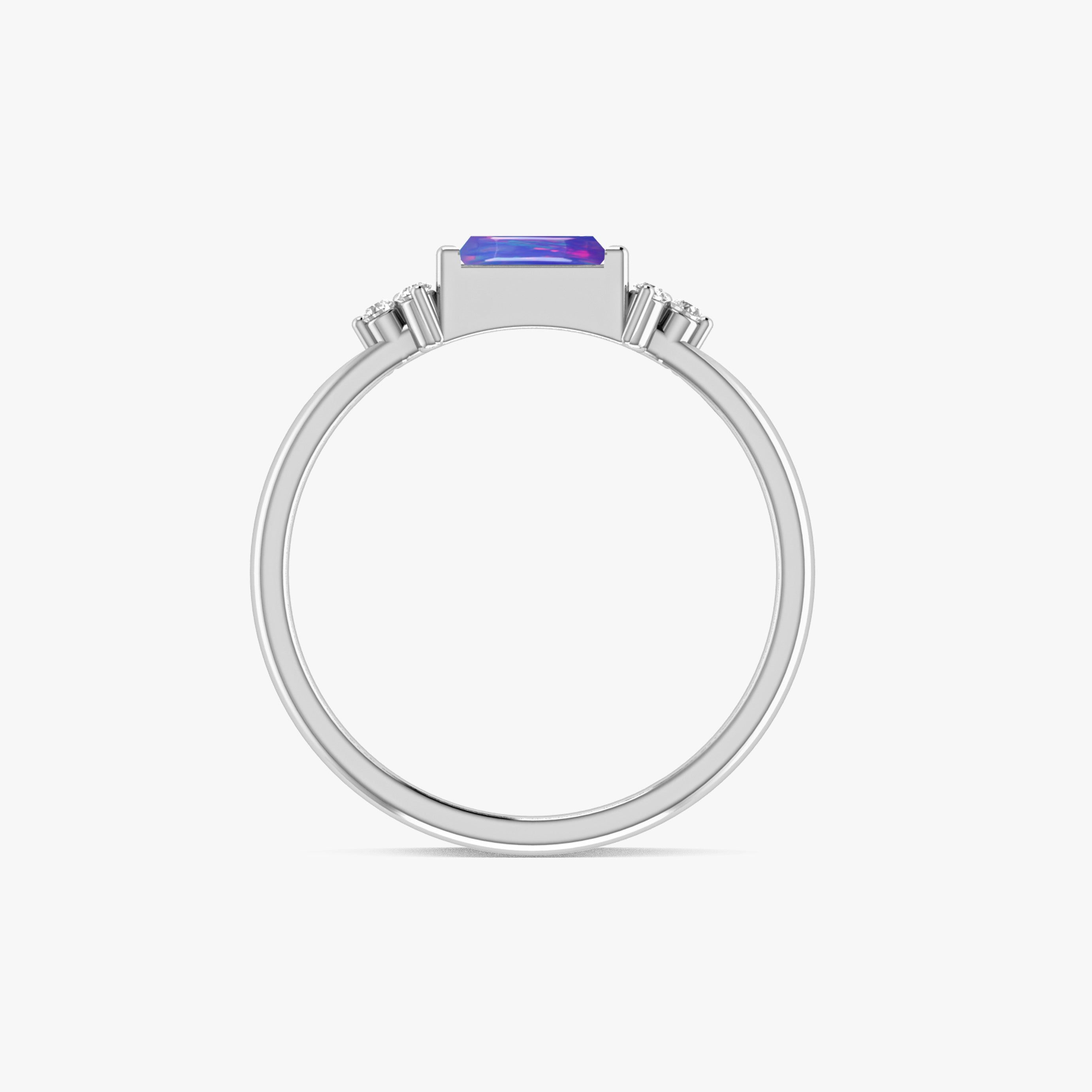 Baguette Shape Natural Lavender Opal Designer Ring in Gold Filled & Sterling Silver