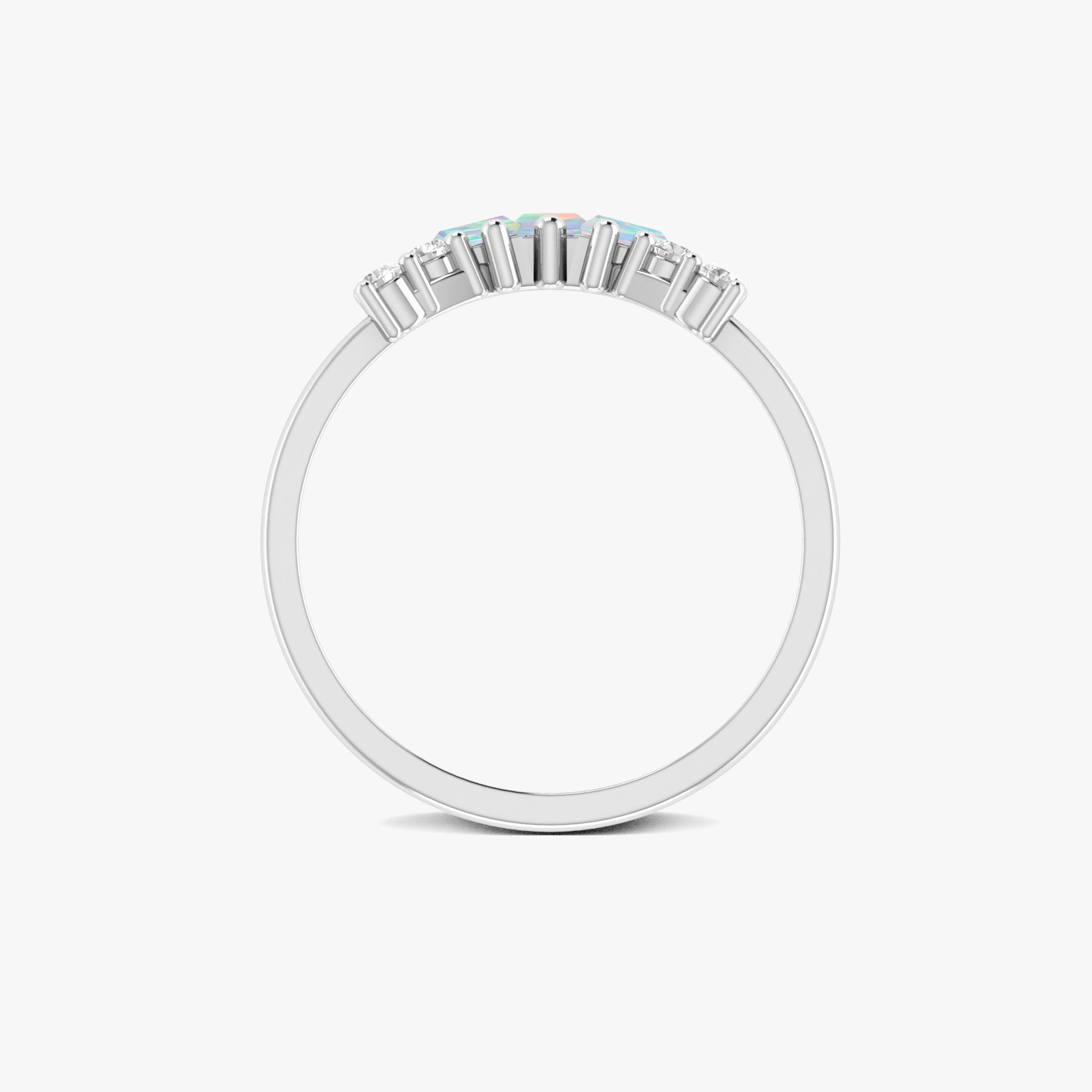 Natural White Opal Baguette Stone Wishbone Crown Style Ring