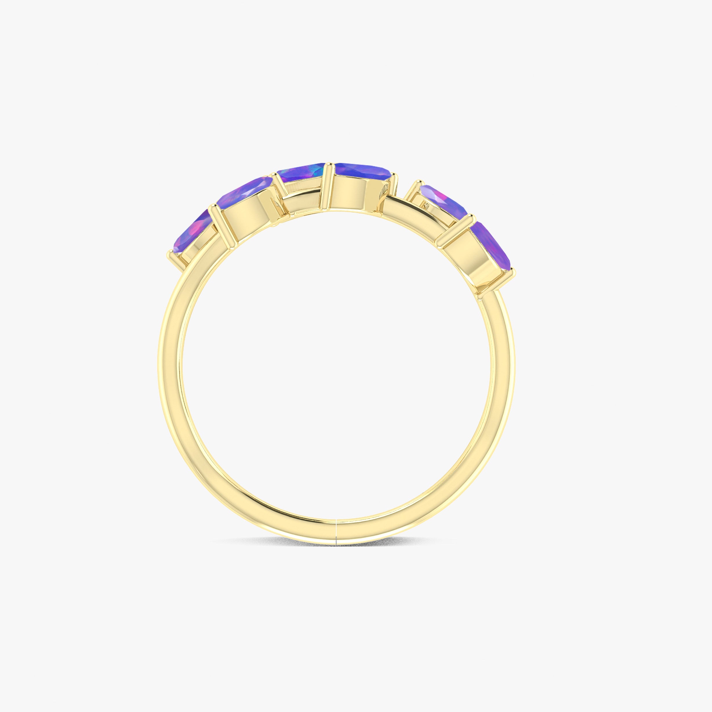 Natural Lavender Opal Leaf Style Six Stone Gold Filled & 925 Silver Ring