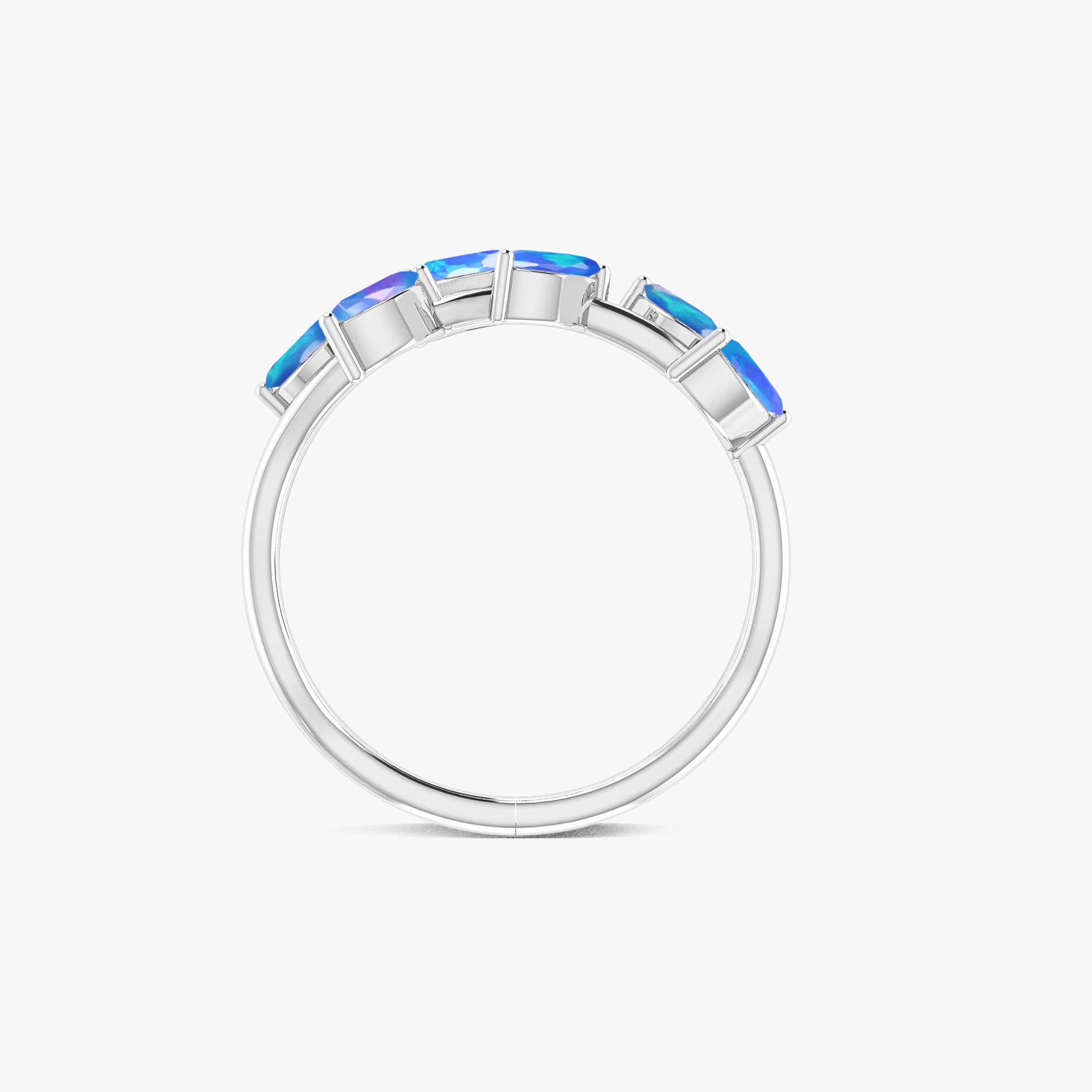 Natural Blue Opal Leaf Style Six Stone Gold Filled & 925 Silver Ring