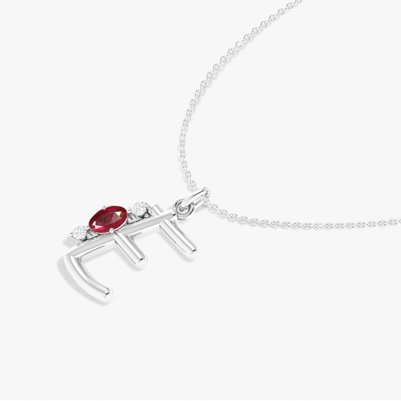 Ruby Gemstone Capital "E" Initial Necklace