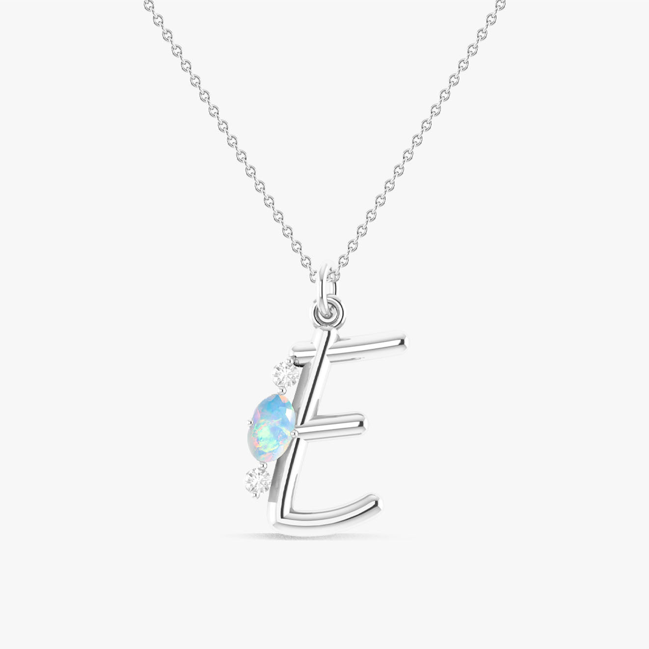 White Opal Gemstone Capital "E" Initial Necklace