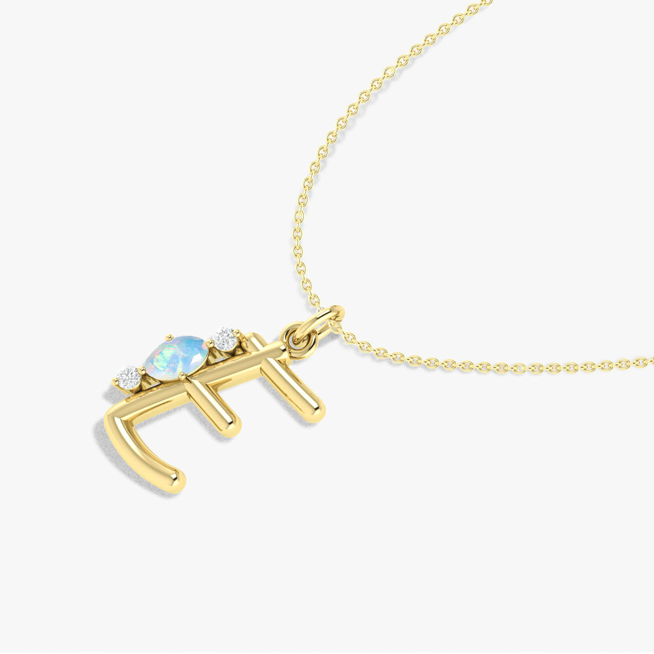 White Opal Gemstone Capital "E" Initial Necklace