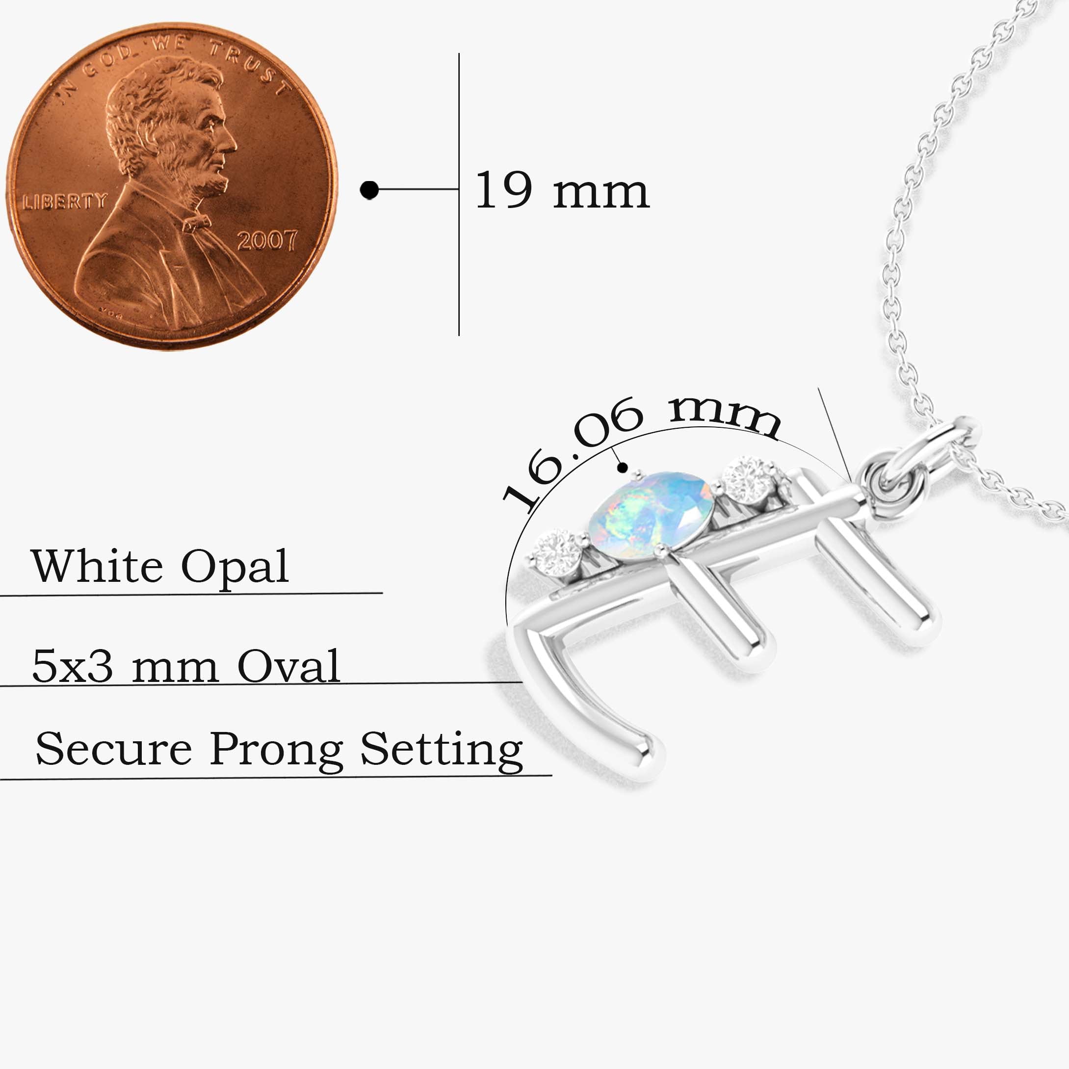 White Opal Gemstone Capital "E" Initial Necklace