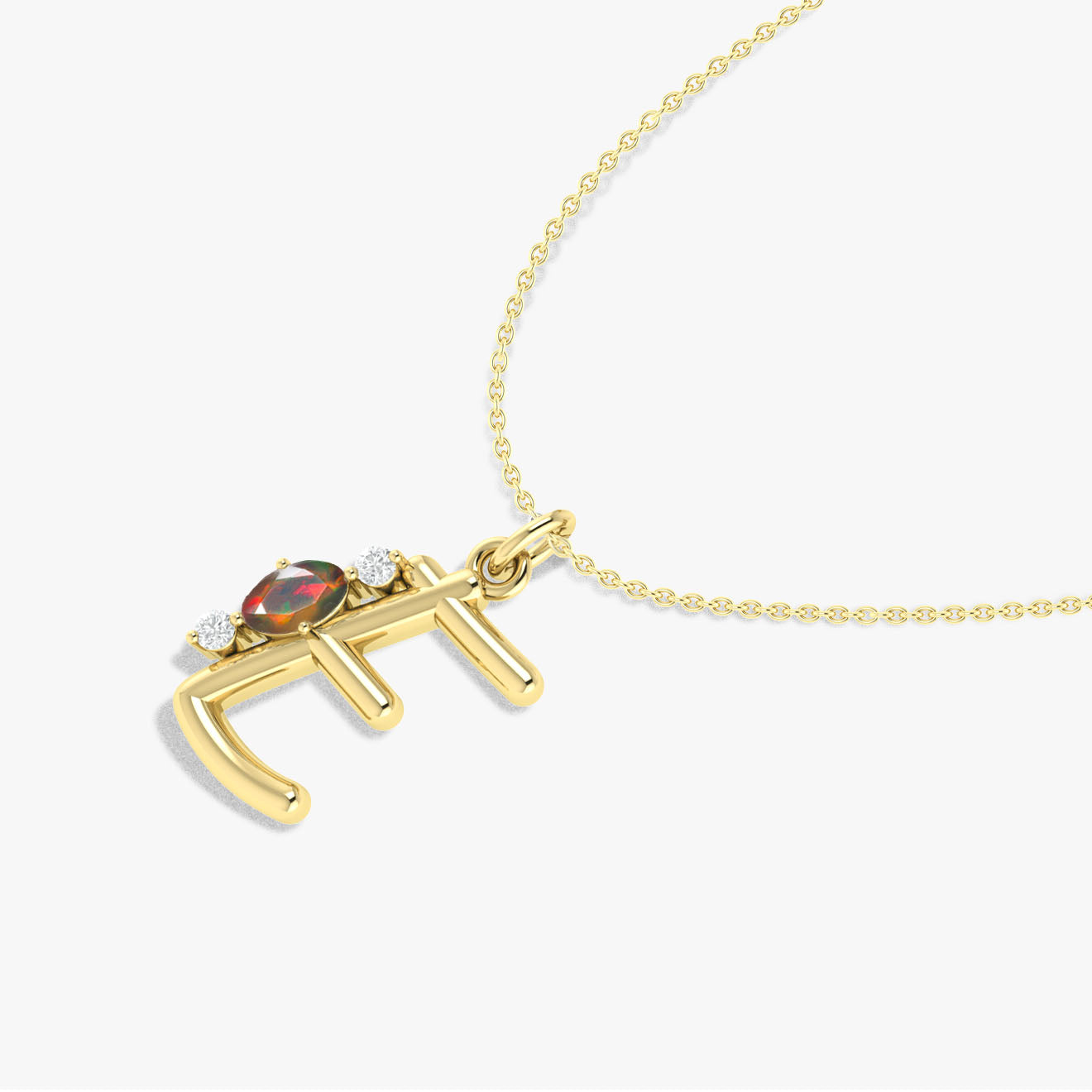 Initial E Alphabet Pendant Necklace with Natural Black Opal & Zircon