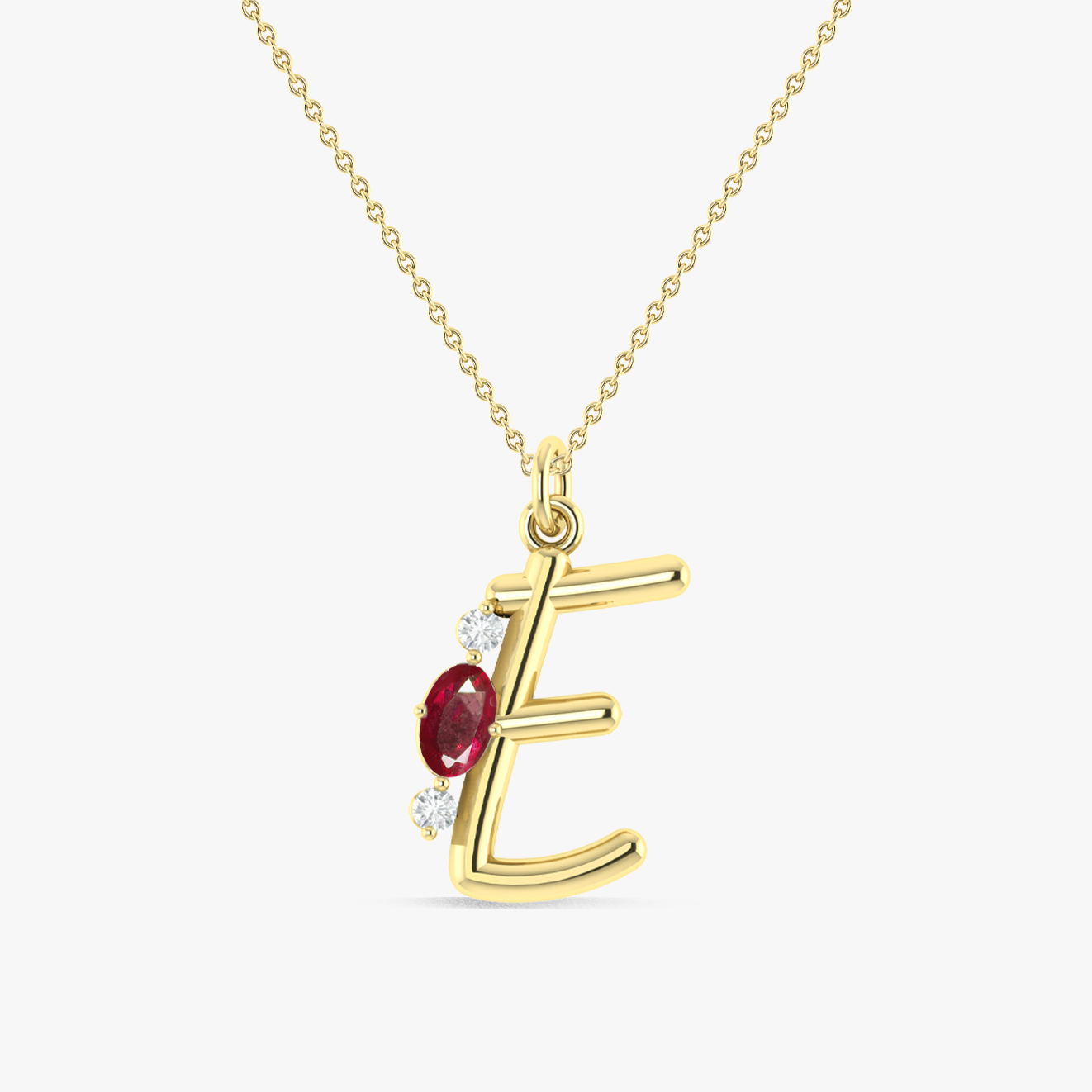 Ruby Gemstone Capital "E" Initial Necklace