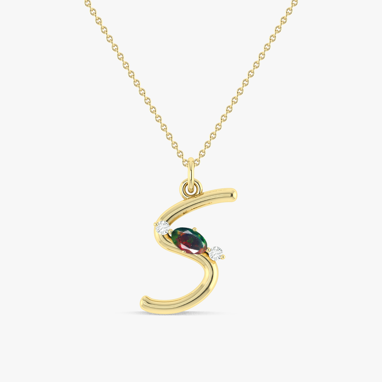 Black Opal Gemstone Capital "S" Initial Necklace