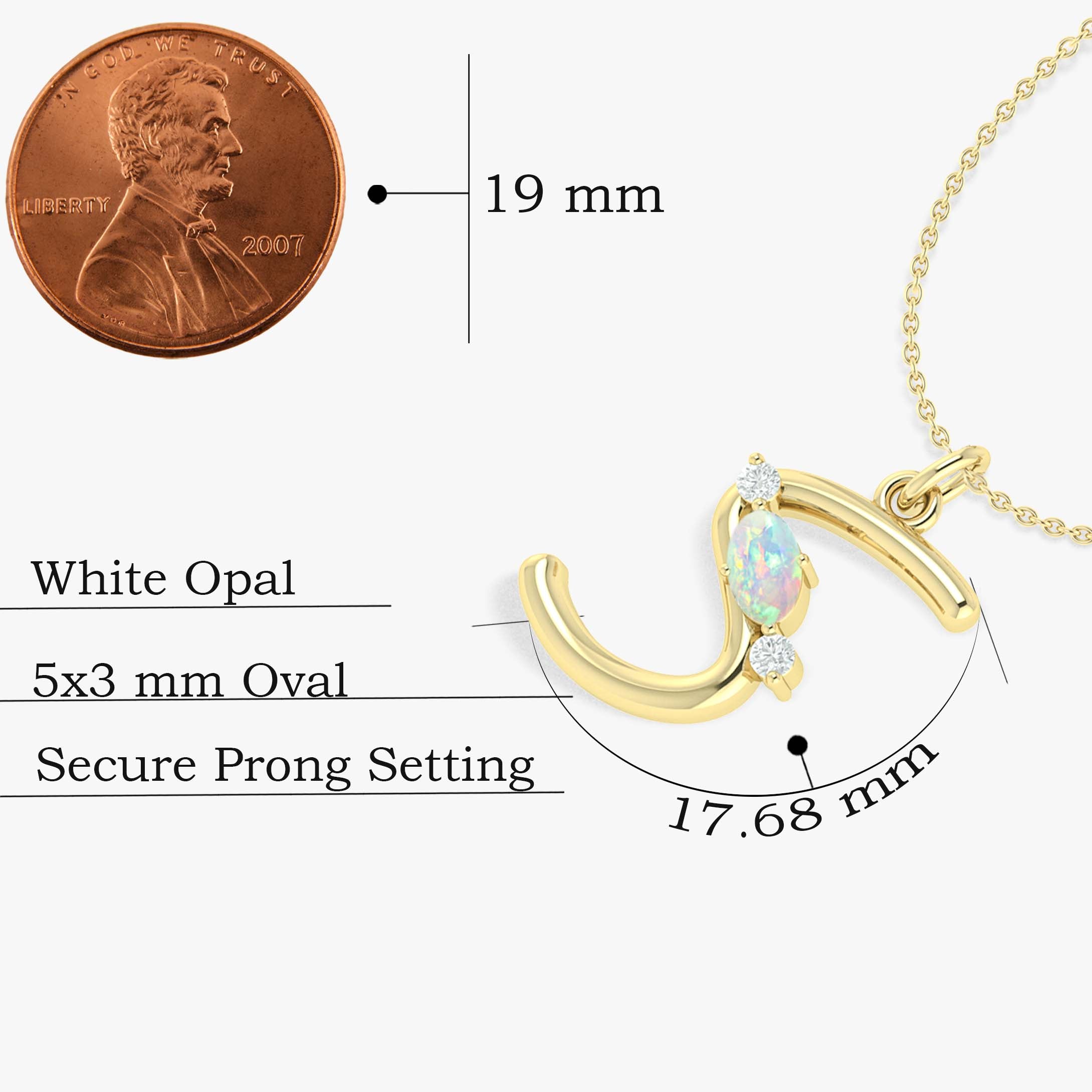 White Opal Gemstone Capital "S" Initial Necklace