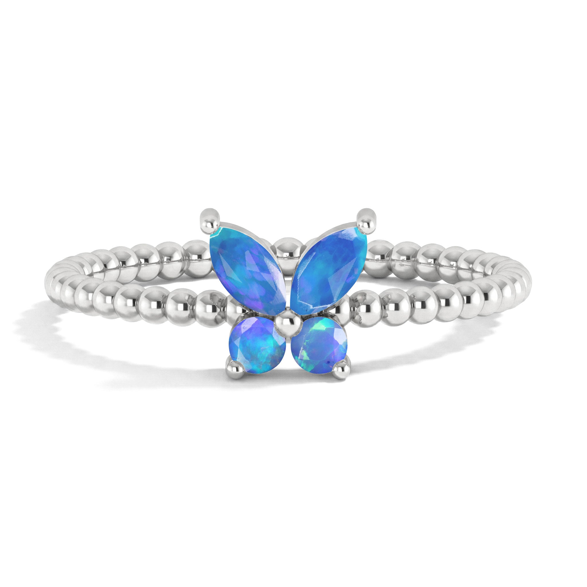 natural blue opal butterfly ring with luminous blue gemstone wings, elegant butterfly jewelry in 925 sterling silver for women