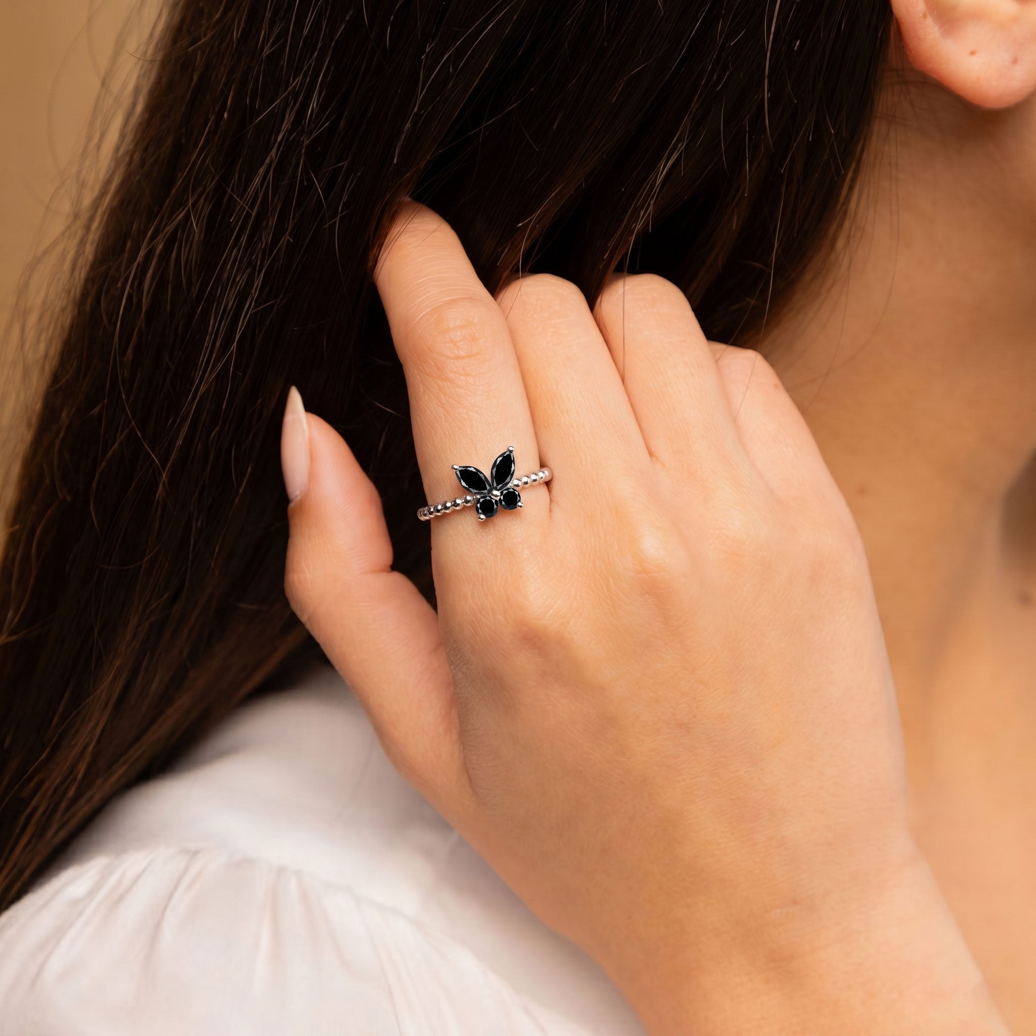 Black onyx marquise butterfly ring featuring an elegant butterfly-inspired silhouette and sophisticated gemstone detailing, unique statement ring for women