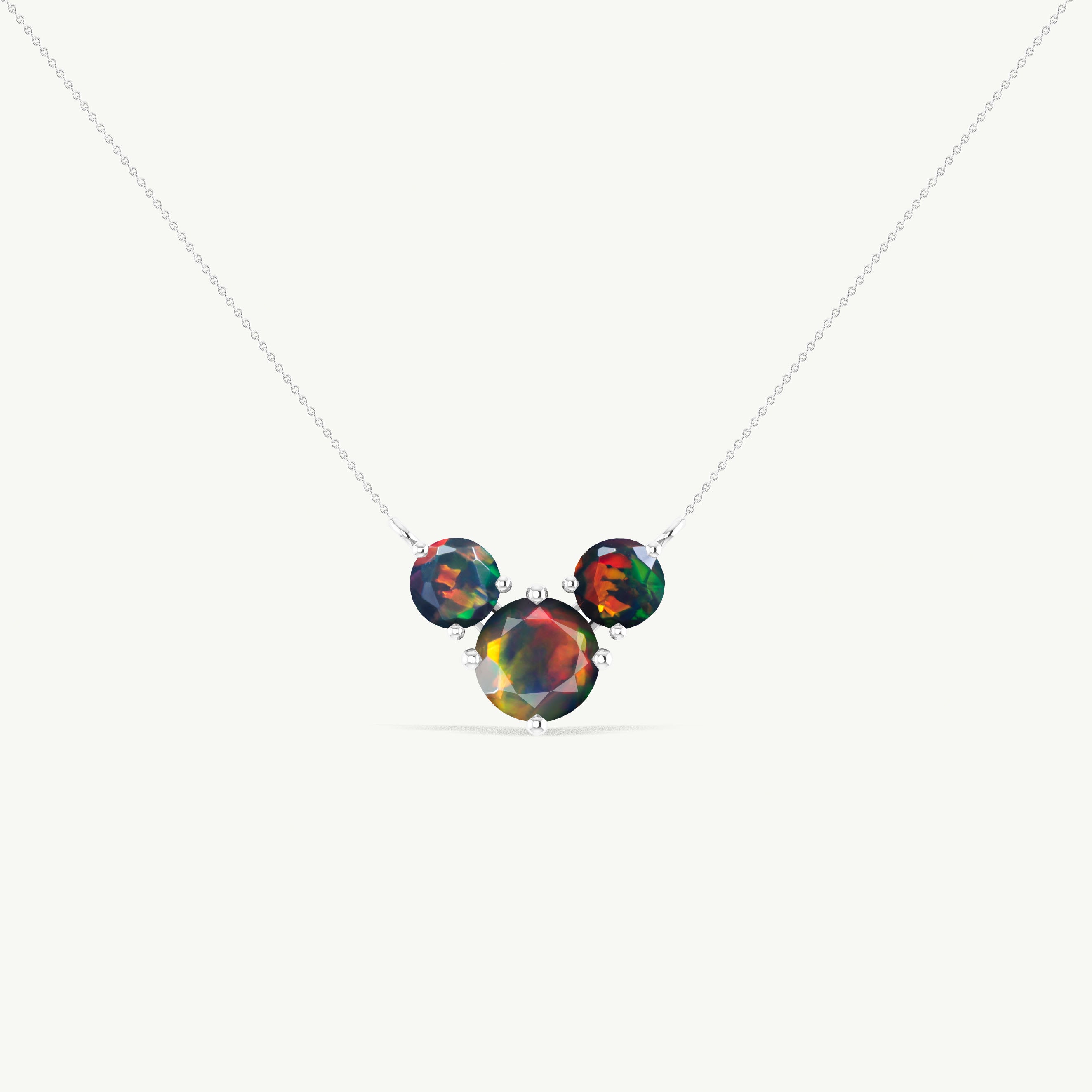 Black Opal Round Three Stone Necklace in 925 Sterling Silver 2.2ct