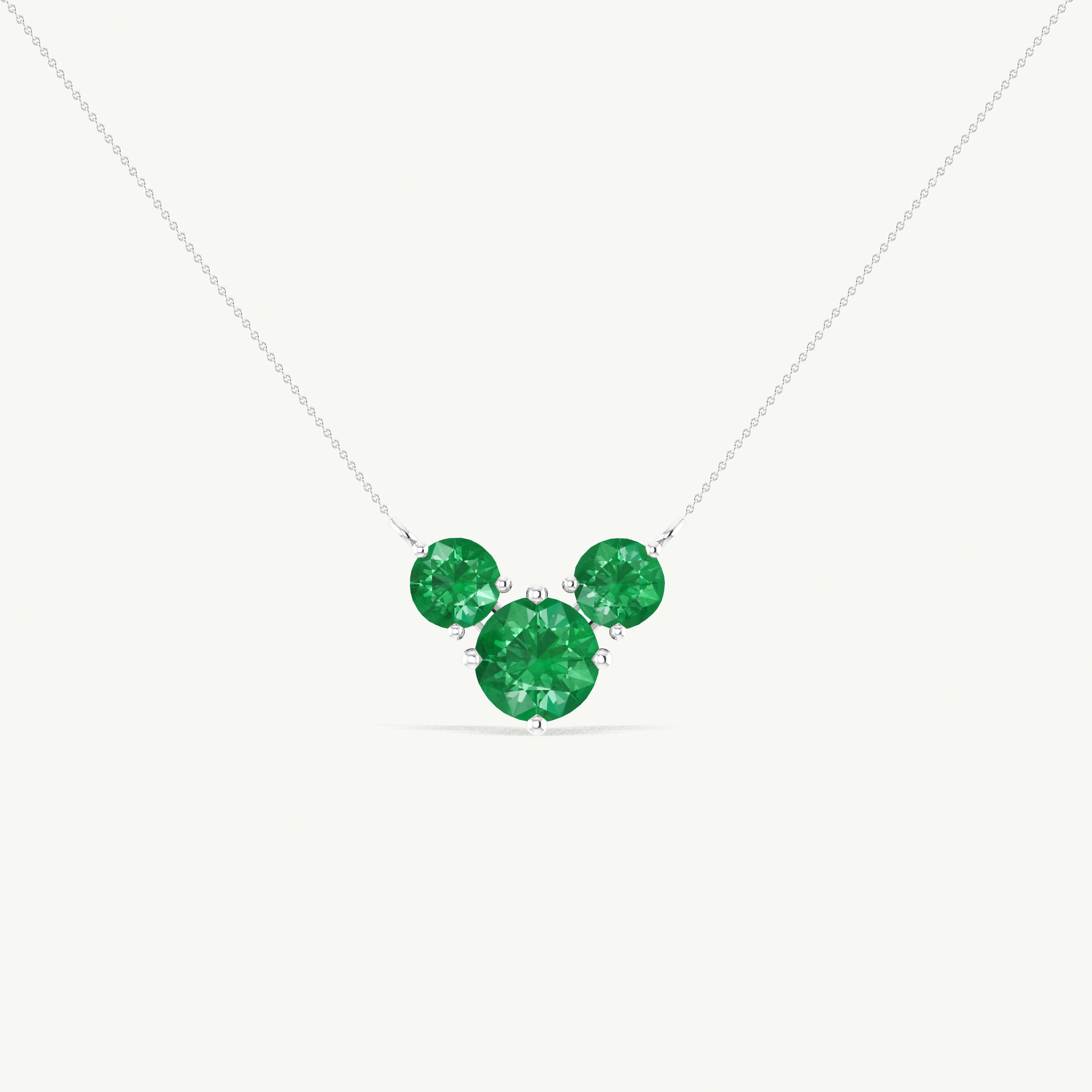 Emerald Round Three Stone Necklace in 925 Sterling Silver 2.8ct