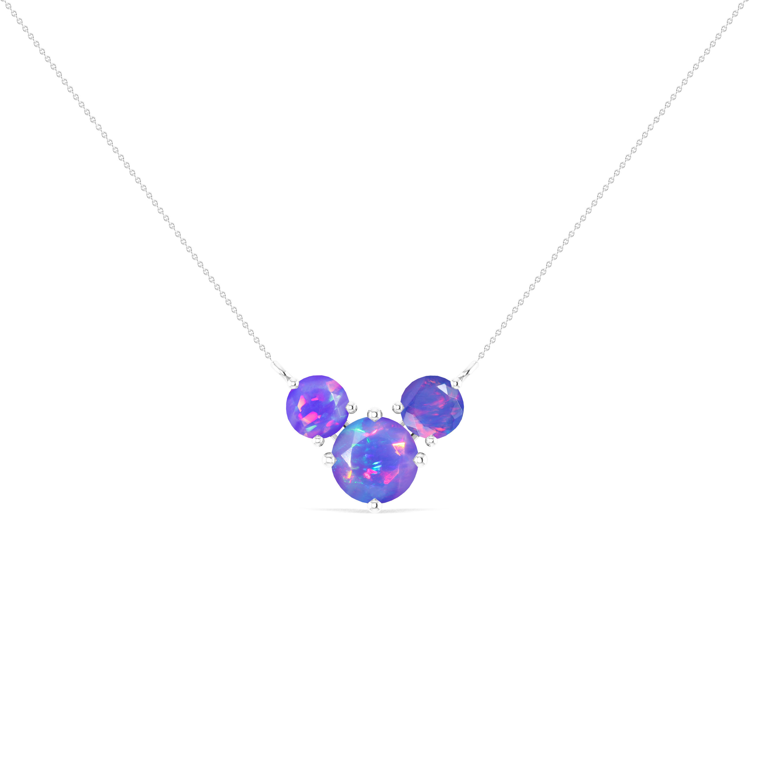 Lavender Opal Round Three Stone Necklace in 925 Sterling Silver 2.2ct