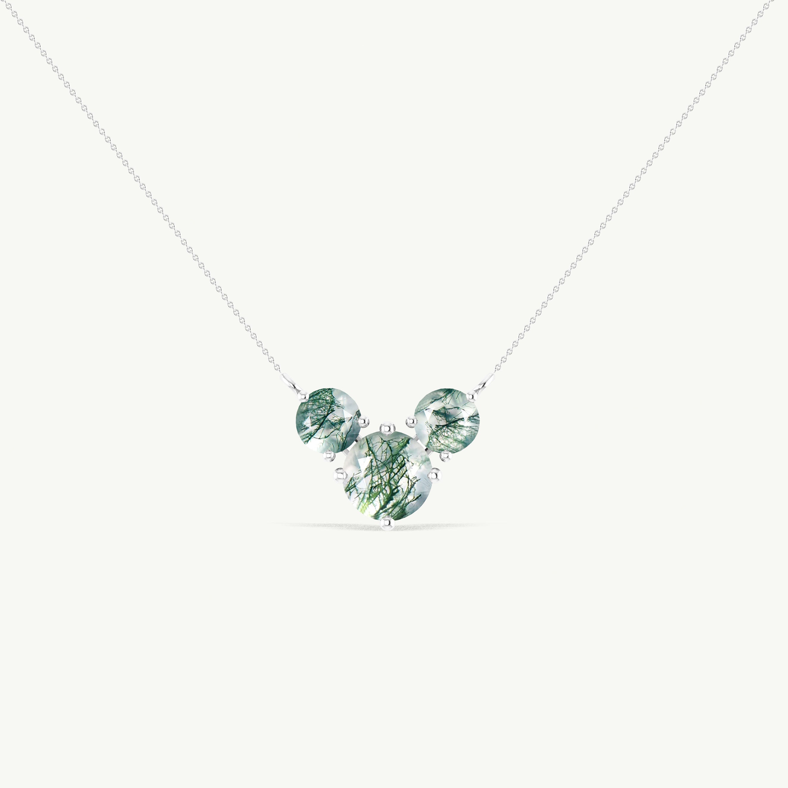 Moss Agate Round Three Stone Necklace in 925 Sterling Silver 2.8ct