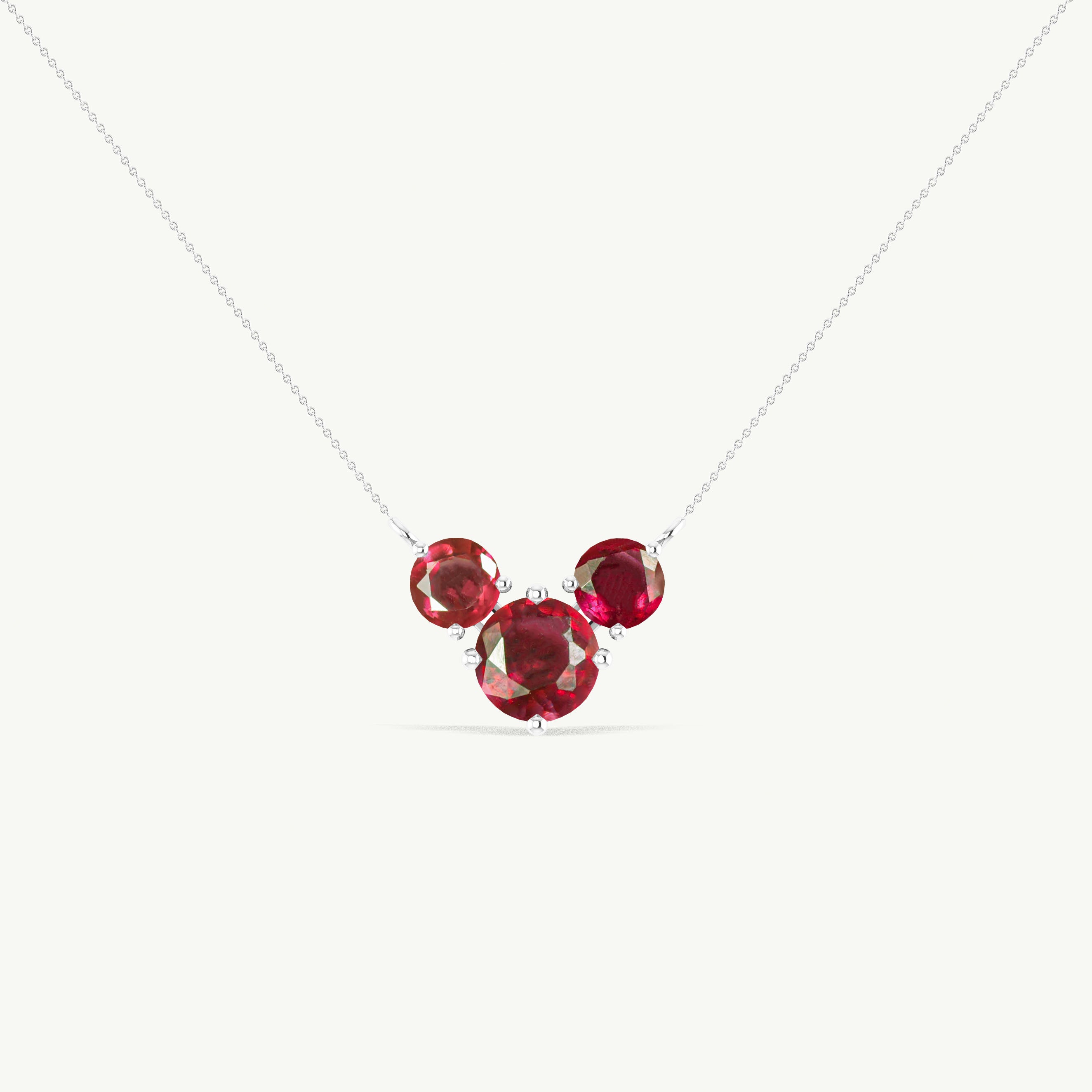 Ruby Round Three Stone Necklace in 925 Sterling Silver 2.8ct