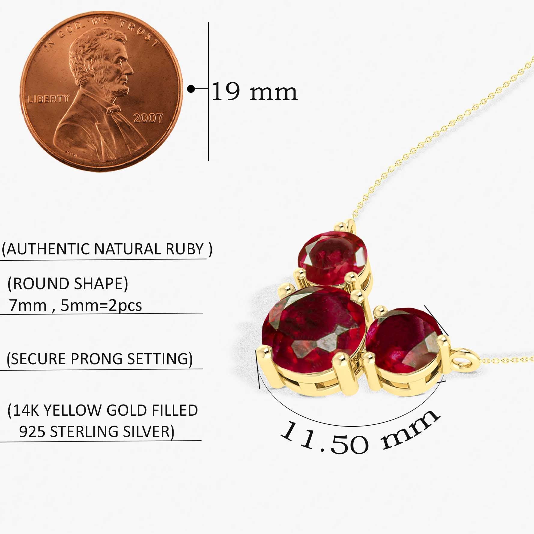 Ruby Round 3 Stone Pendant Necklace in 925 Sterling Silver 2.8ct