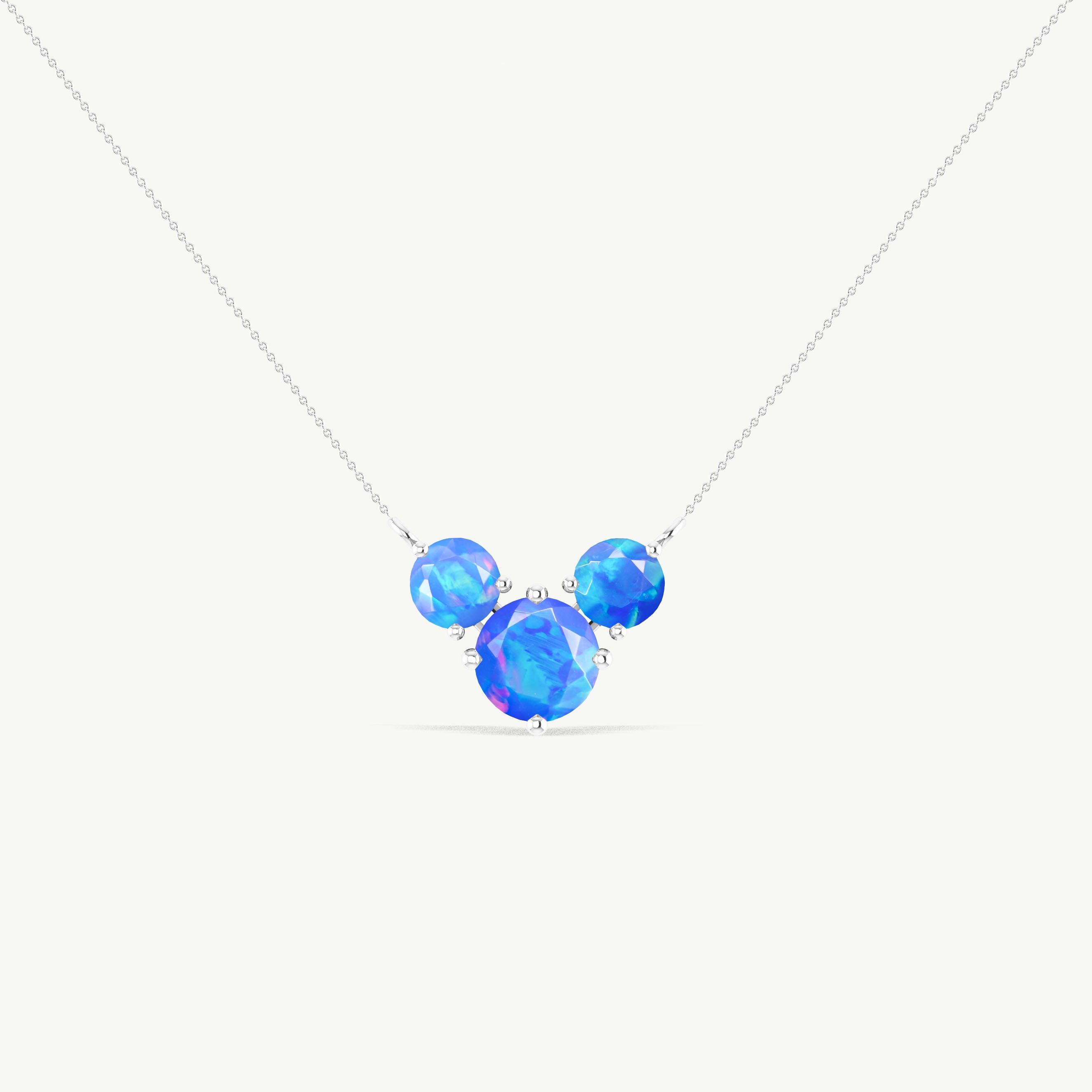 Blue Opal Round Three Stone Necklace in 925 Sterling Silver 2.2ct
