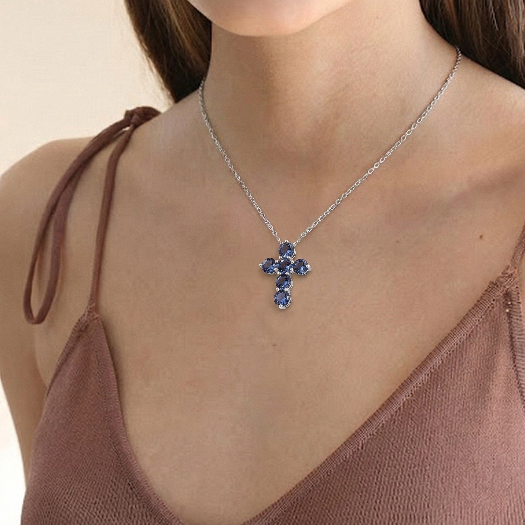 Alexandrite Round Cross Pendant Necklace in 925 Sterling Silver 3.90ct