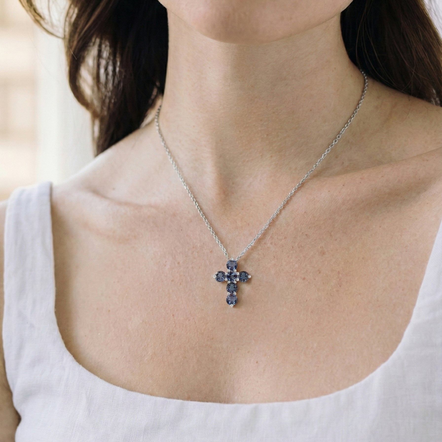 Alexandrite Round Cross Pendant Necklace in 925 Sterling Silver 3.90ct