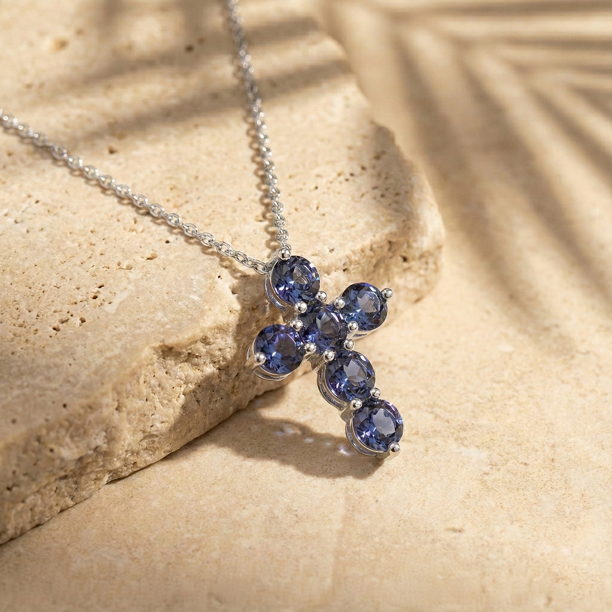Alexandrite Round Cross Pendant Necklace in 925 Sterling Silver 3.90ct
