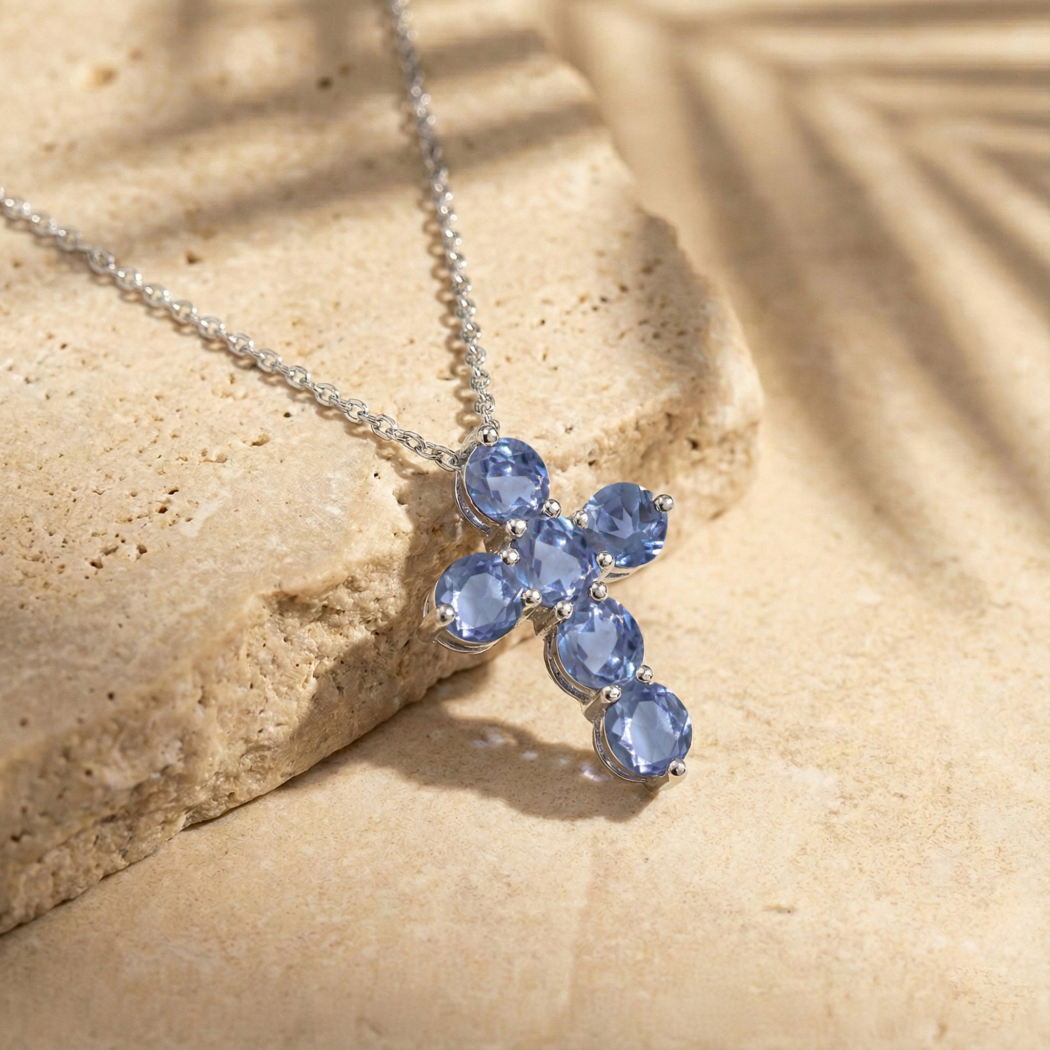 Alexandrite Round Cross Pendant Necklace in 925 Sterling Silver 3.90ct