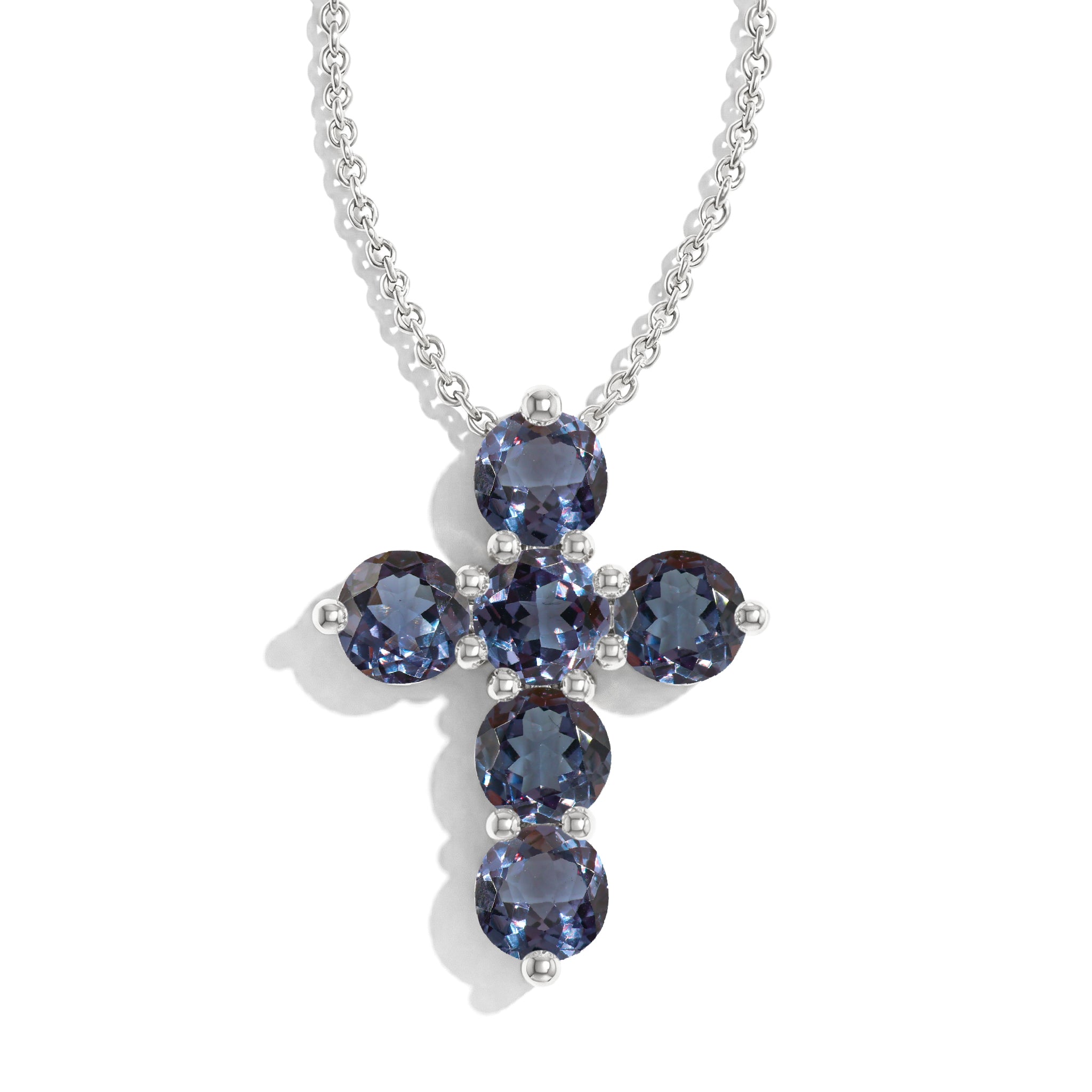 Alexandrite Round Cross Pendant Necklace in 925 Sterling Silver 3.90ct