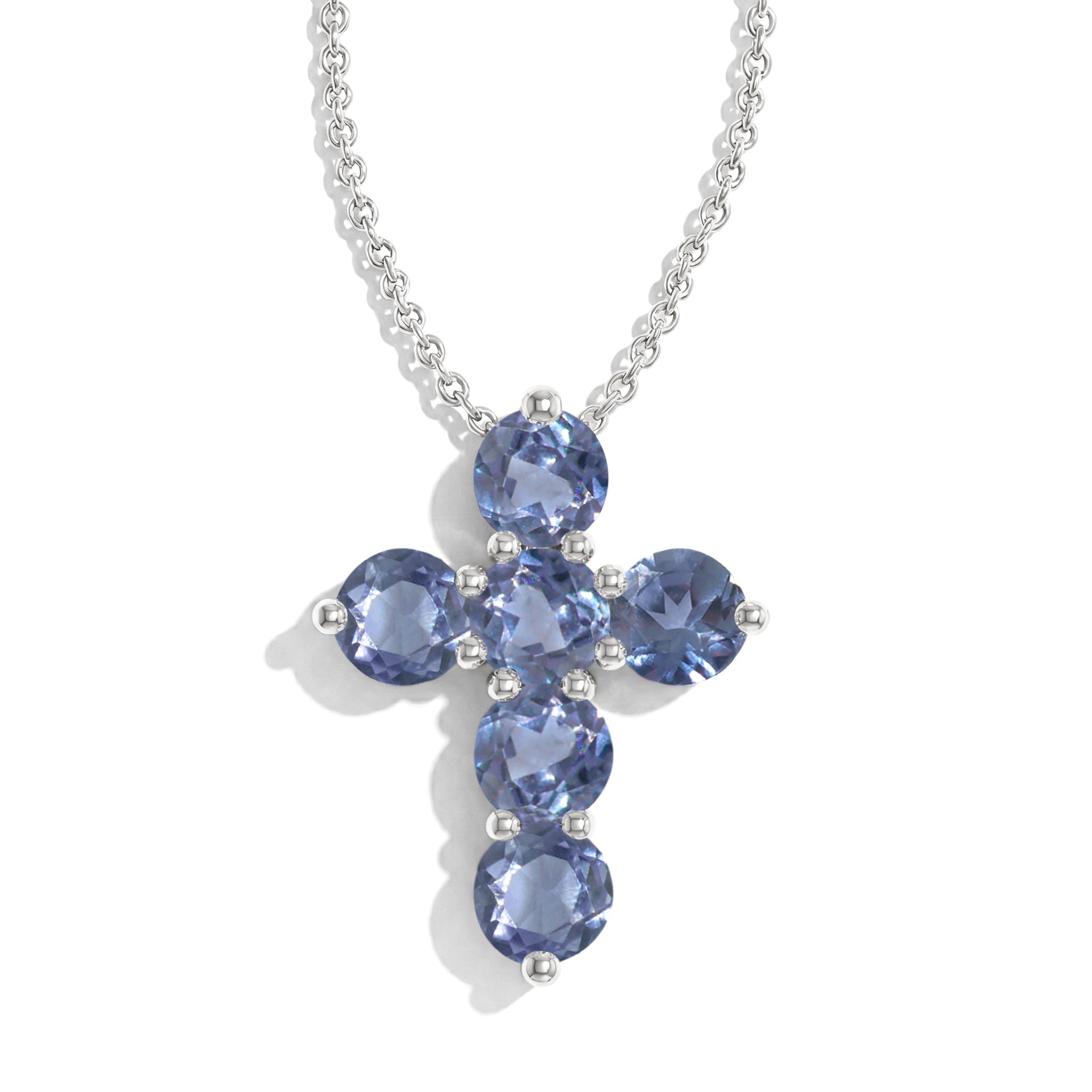 Alexandrite Round Cross Pendant Necklace in 925 Sterling Silver 3.90ct