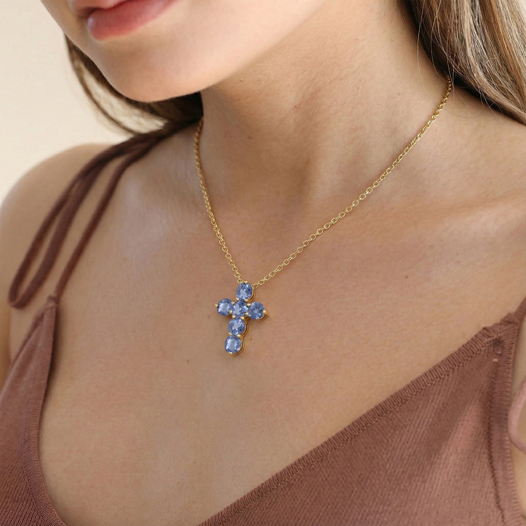 Alexandrite Round Cross Pendant Necklace in 925 Sterling Silver 3.90ct