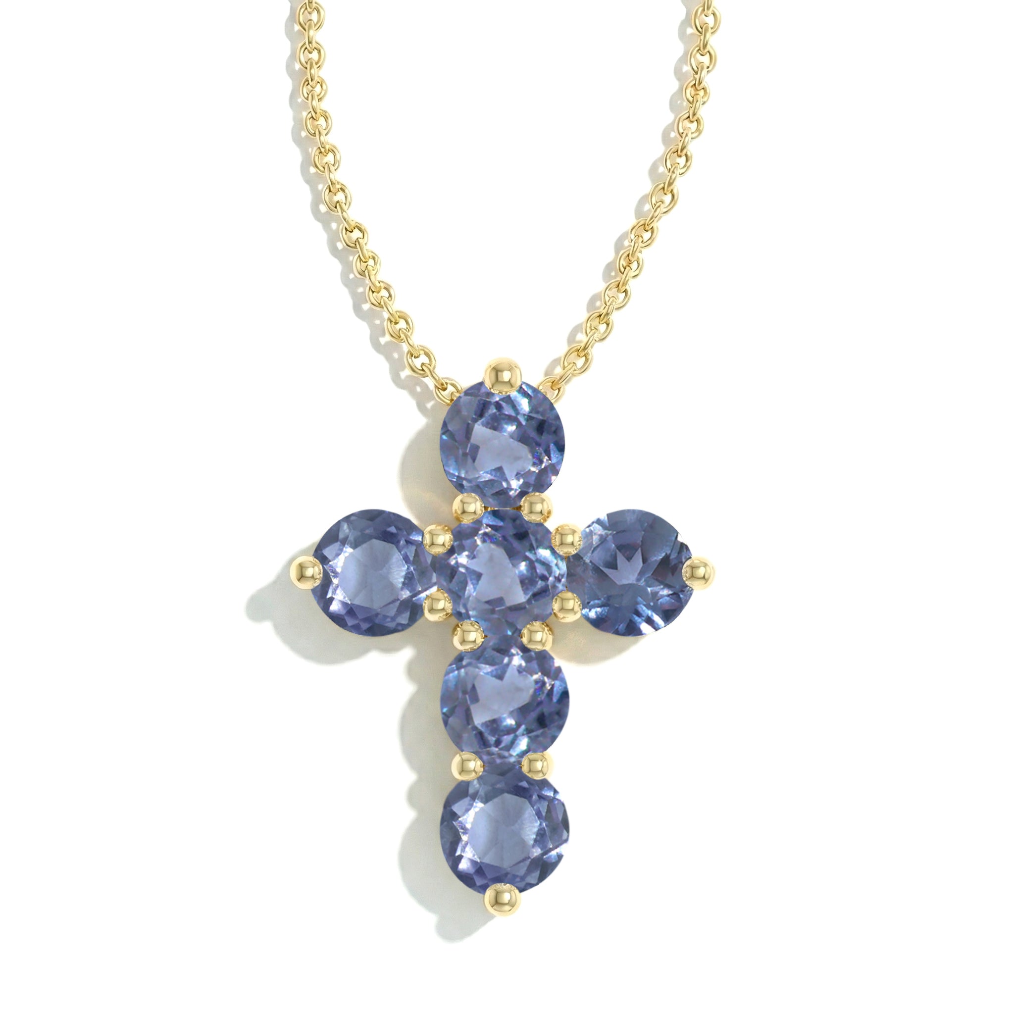 Alexandrite Round Cross Pendant Necklace in 925 Sterling Silver 3.90ct