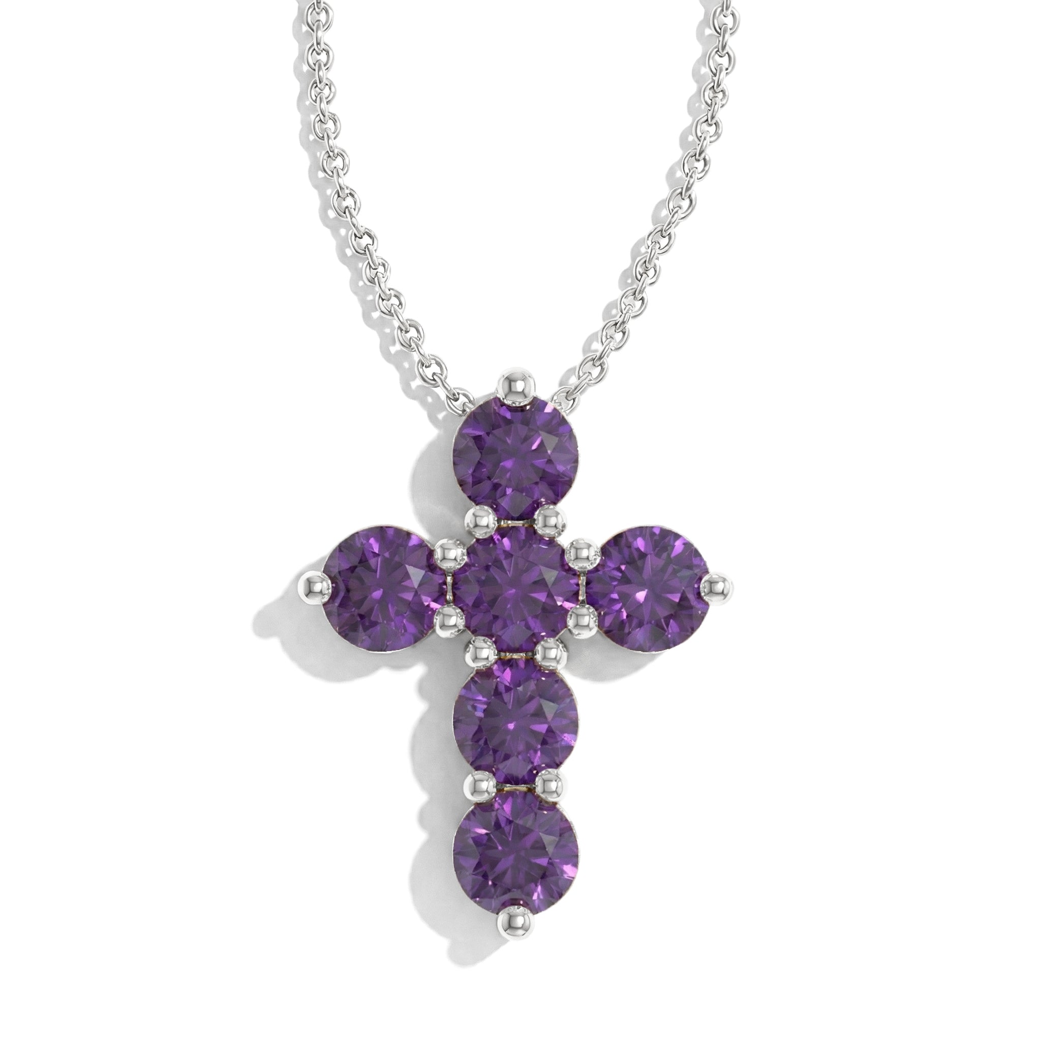 Amethyst Round stone Cross Pendant Necklace in 925 Sterling Silver