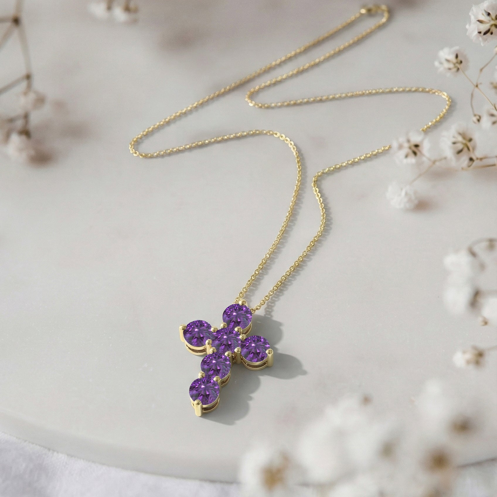 Amethyst Round Cross Pendant Necklace in 925 Sterling Silver 3.90ct
