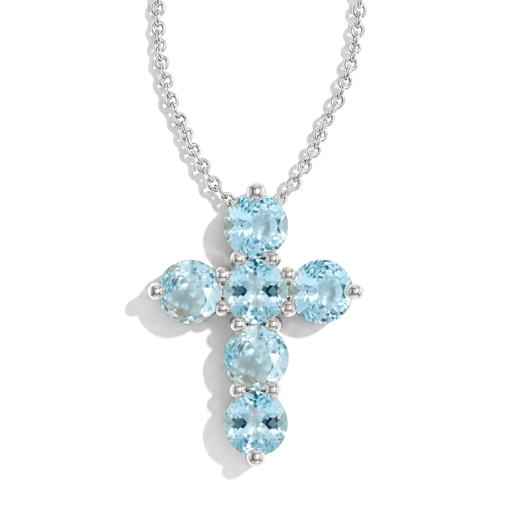 Aquamarine Round Cross Pendant Necklace in 925 Sterling Silver 3.90ct
