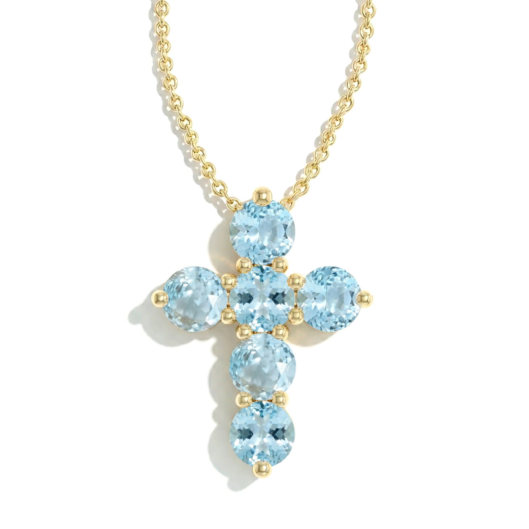 Aquamarine Round Cross Pendant Necklace in 925 Sterling Silver 3.90ct