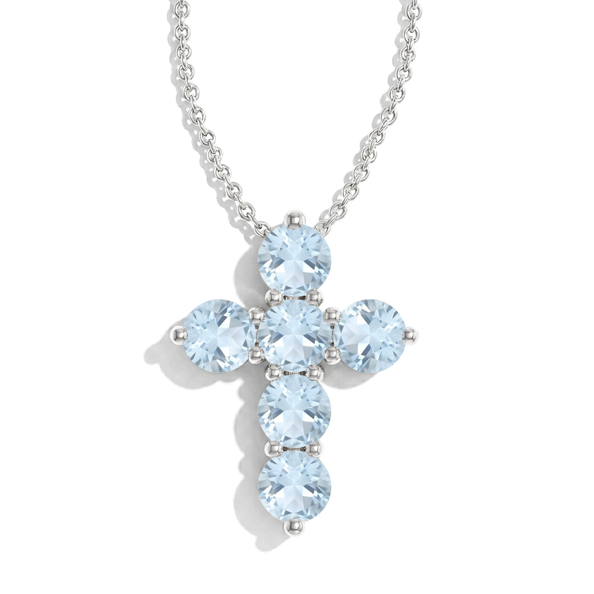 Aquamarine Round Cross Pendant Necklace in 925 Sterling Silver 3.90ct