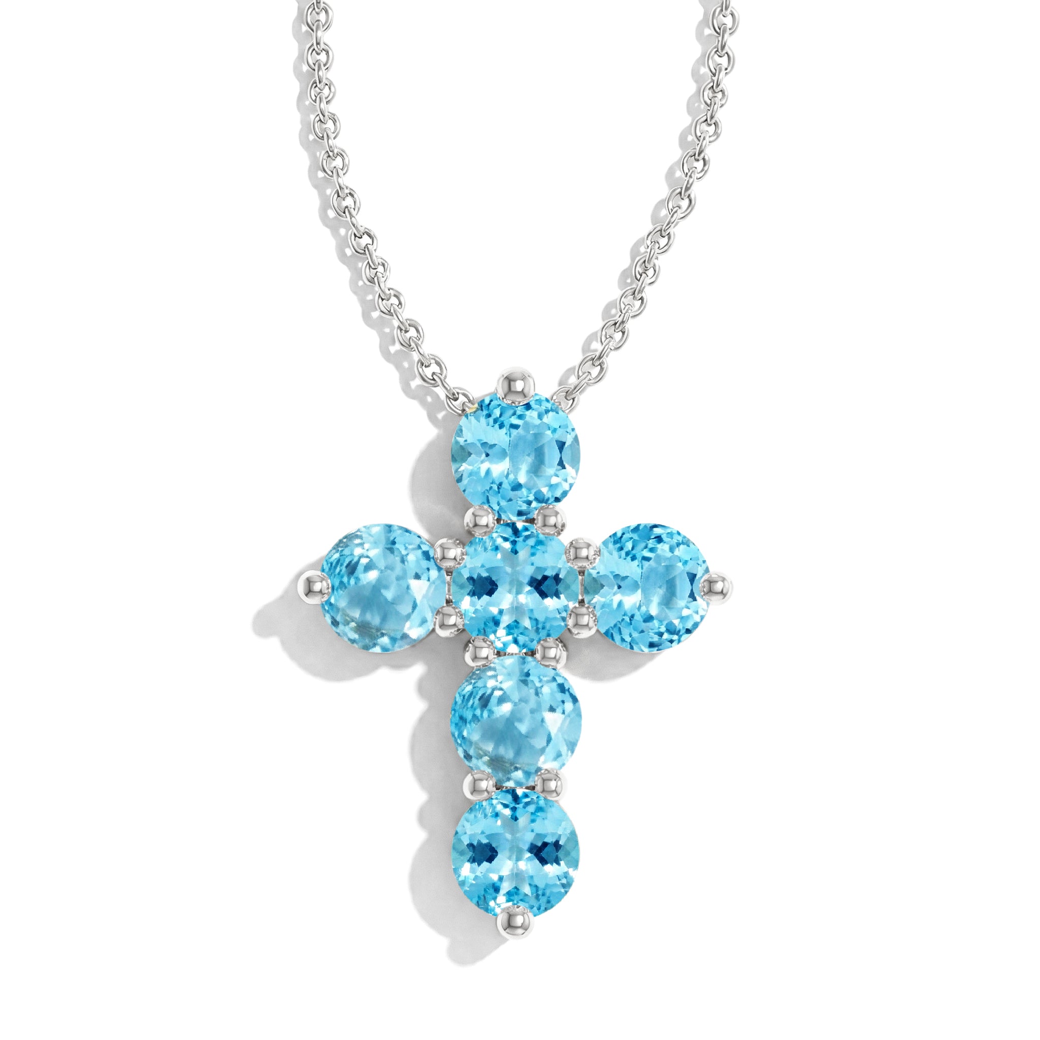 Blue Topaz Round Cross Pendant Necklace in 925 Sterling Silver 3.90ct