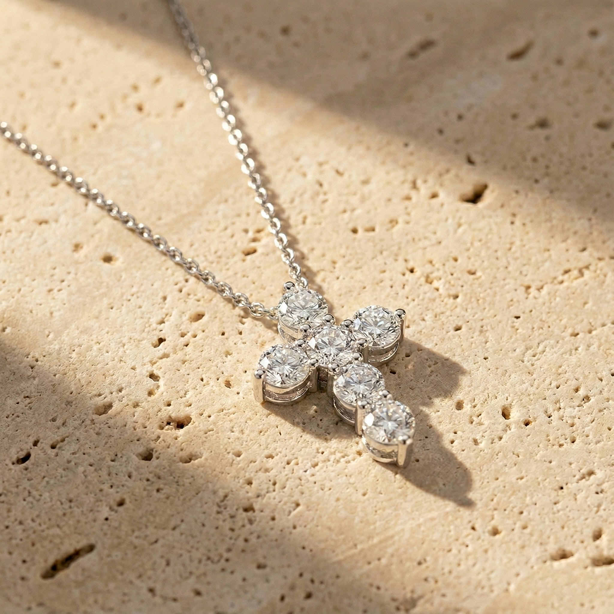 Simulated Diamond Round Cross Pendant Necklace in 925 Sterling Silver 3.90ct