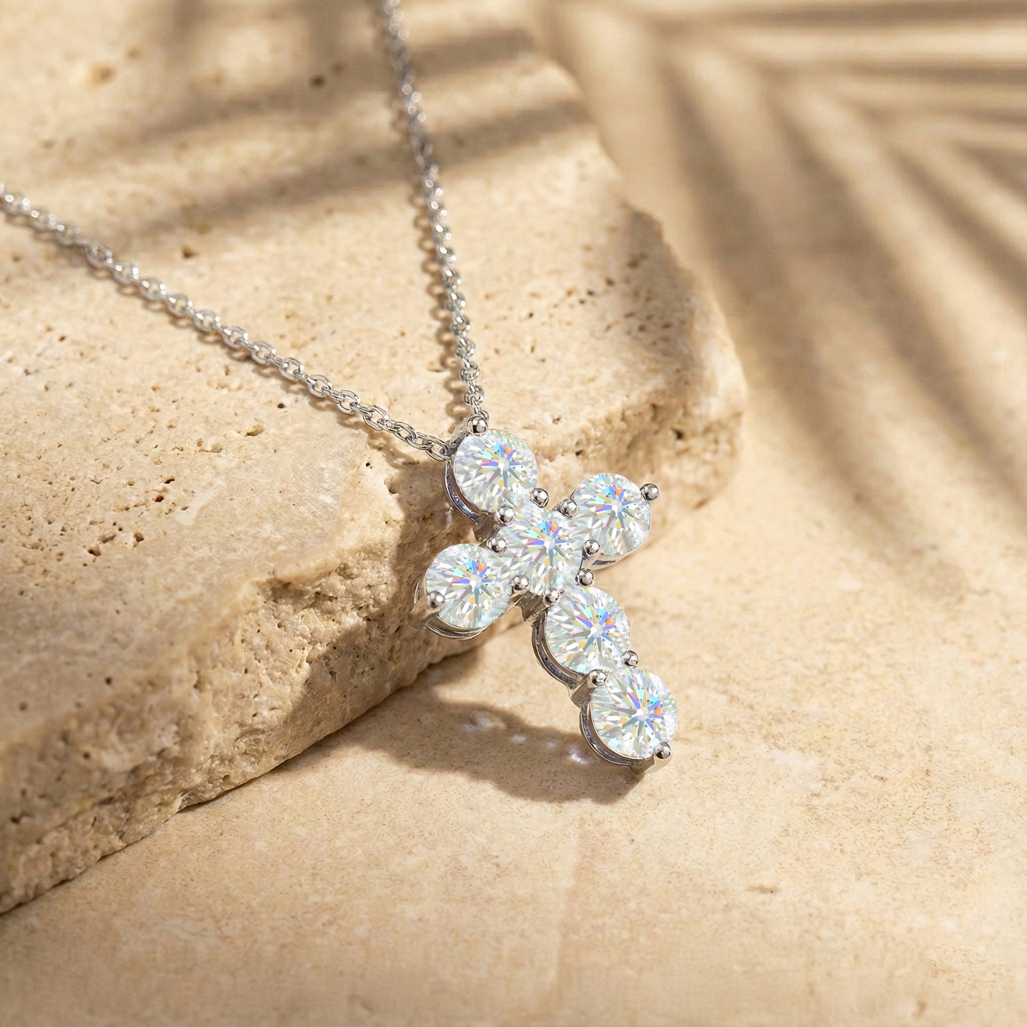 Simulated Diamond Round Cross Pendant Necklace in 925 Sterling Silver 3.90ct