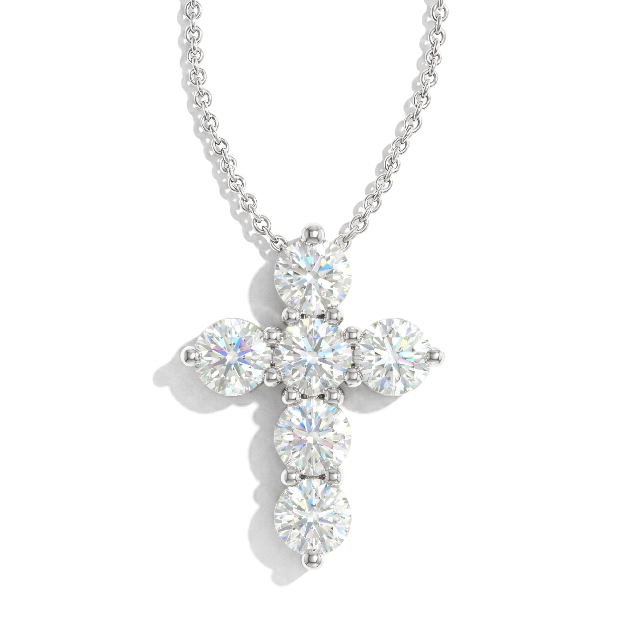 Simulated Diamond Round Cross Pendant Necklace in 925 Sterling Silver 3.90ct