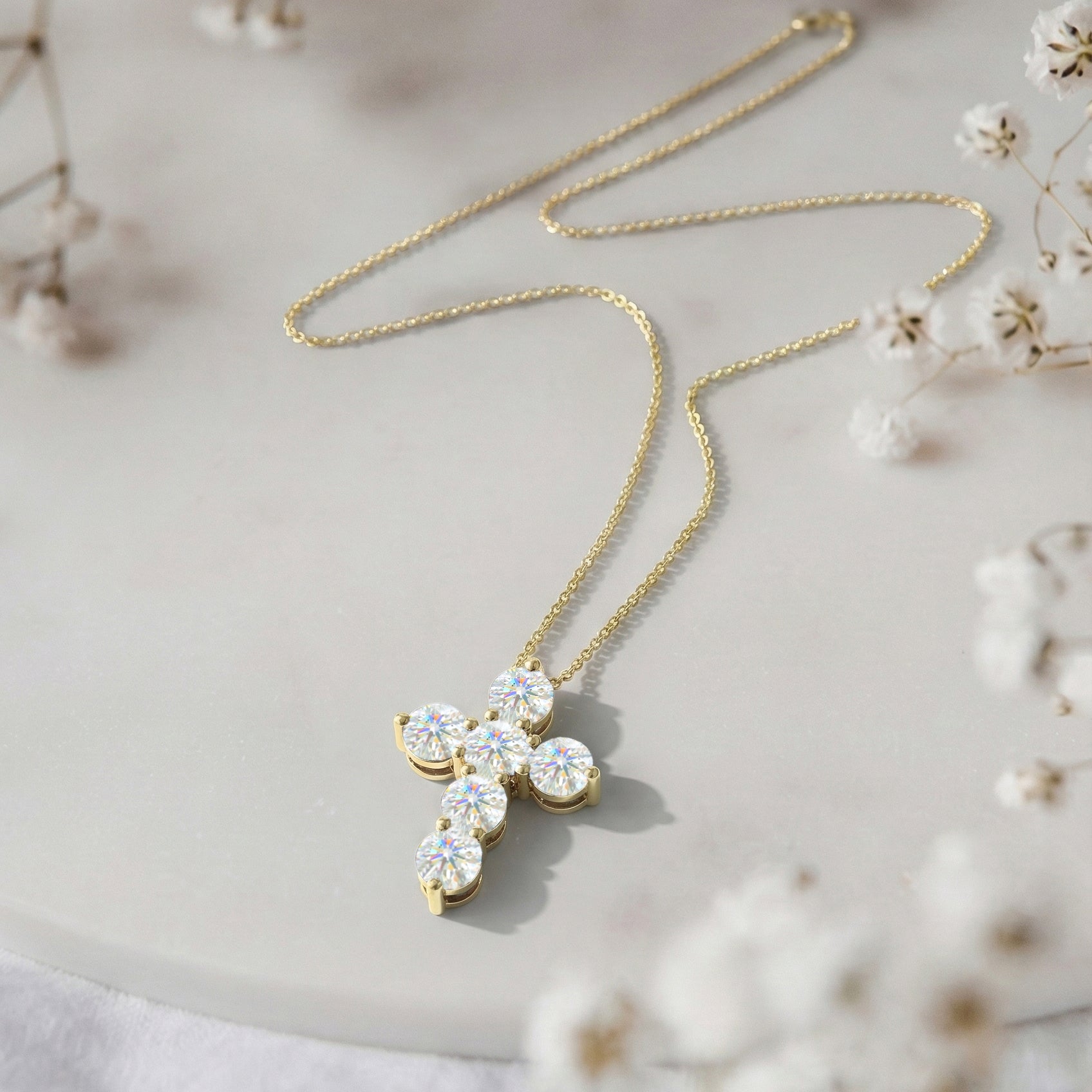 Simulated Diamond Round Cross Pendant Necklace in 925 Sterling Silver 3.90ct